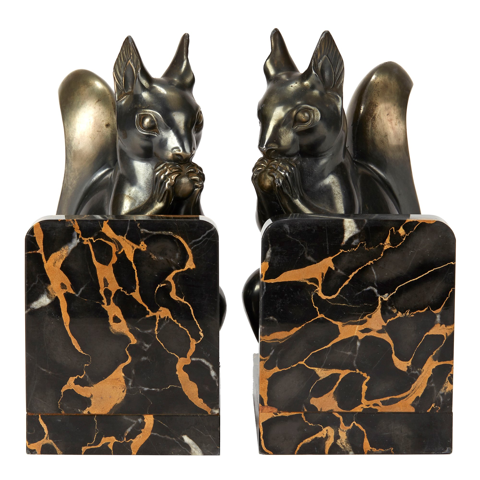 PAIR ART DECO SQUIRREL MOUNTED BOOKENDS BY MAURICE FONT Circa 1920-40