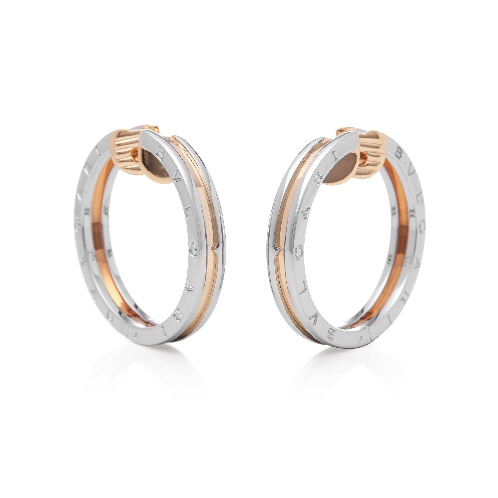 Bulgari 18k Rose Gold & Stainless Steel B.Zero 1 Earrings