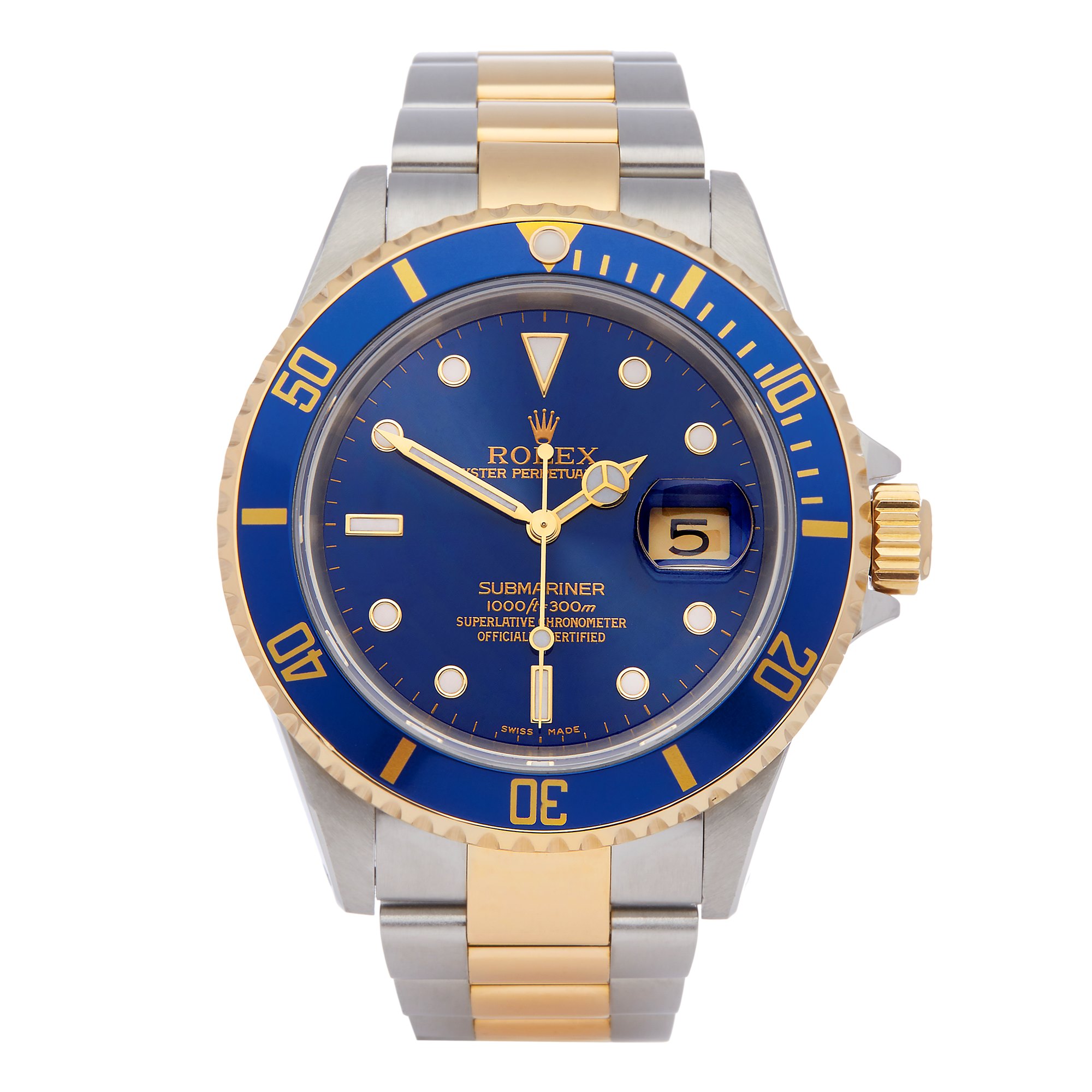 silver and gold rolex submariner