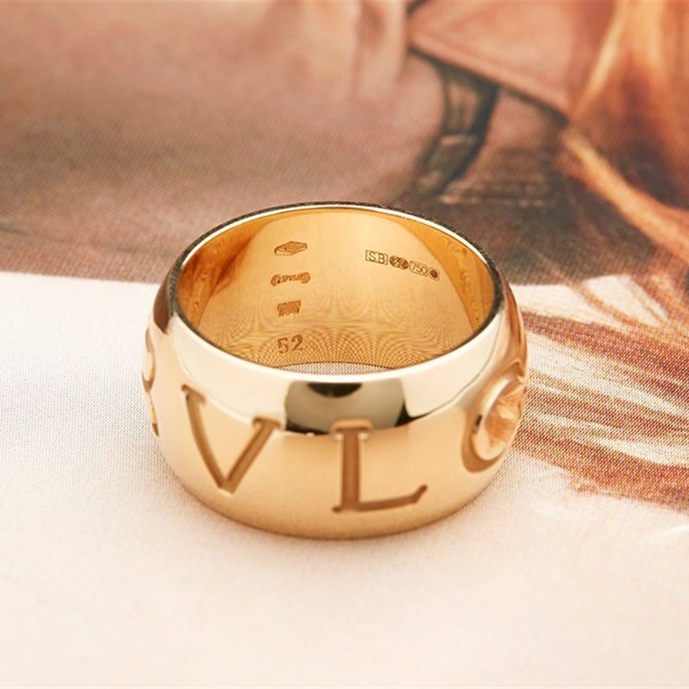 Bvlgari (or Bulgari)18K Yellow Gold Monologo Ring Size 52
