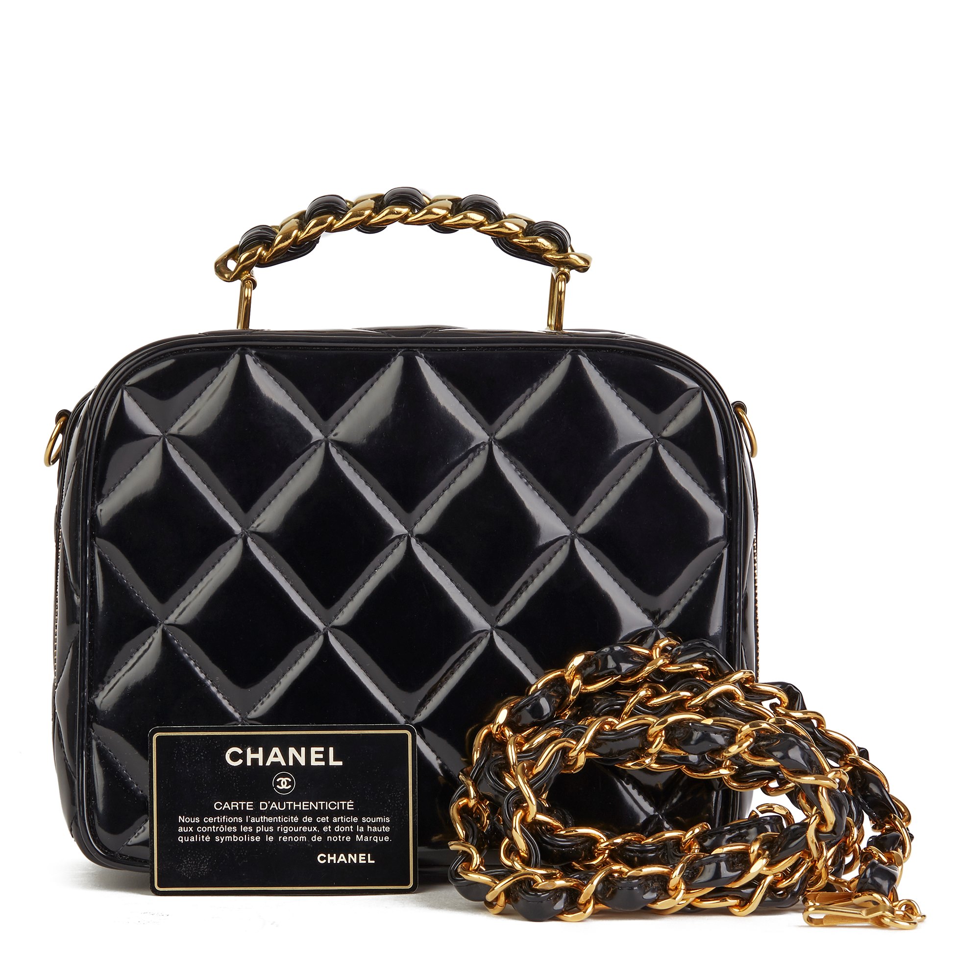 Chanel Vintage Black Caviar Lunch Box Vanity Timeless Logo Bag