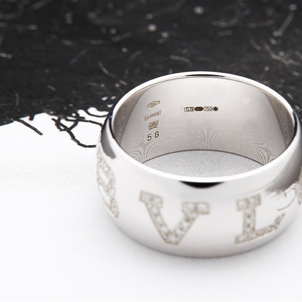 Bvlgari (or Bulgari)18K White Gold Monologo Diamond Ring Size 56