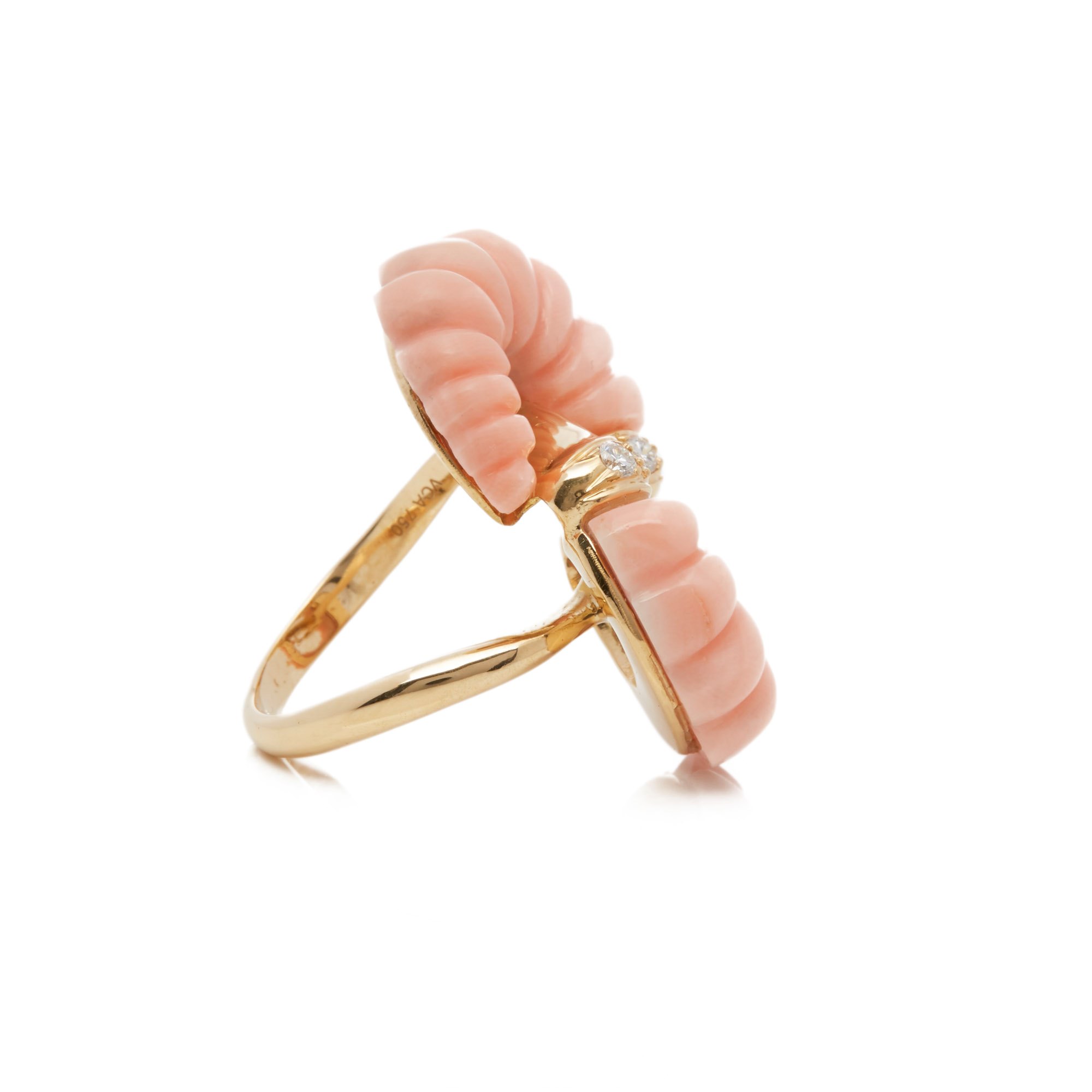Van Cleef & Arpels 18k Yellow Gold Coral & Diamond Vintage Ring
