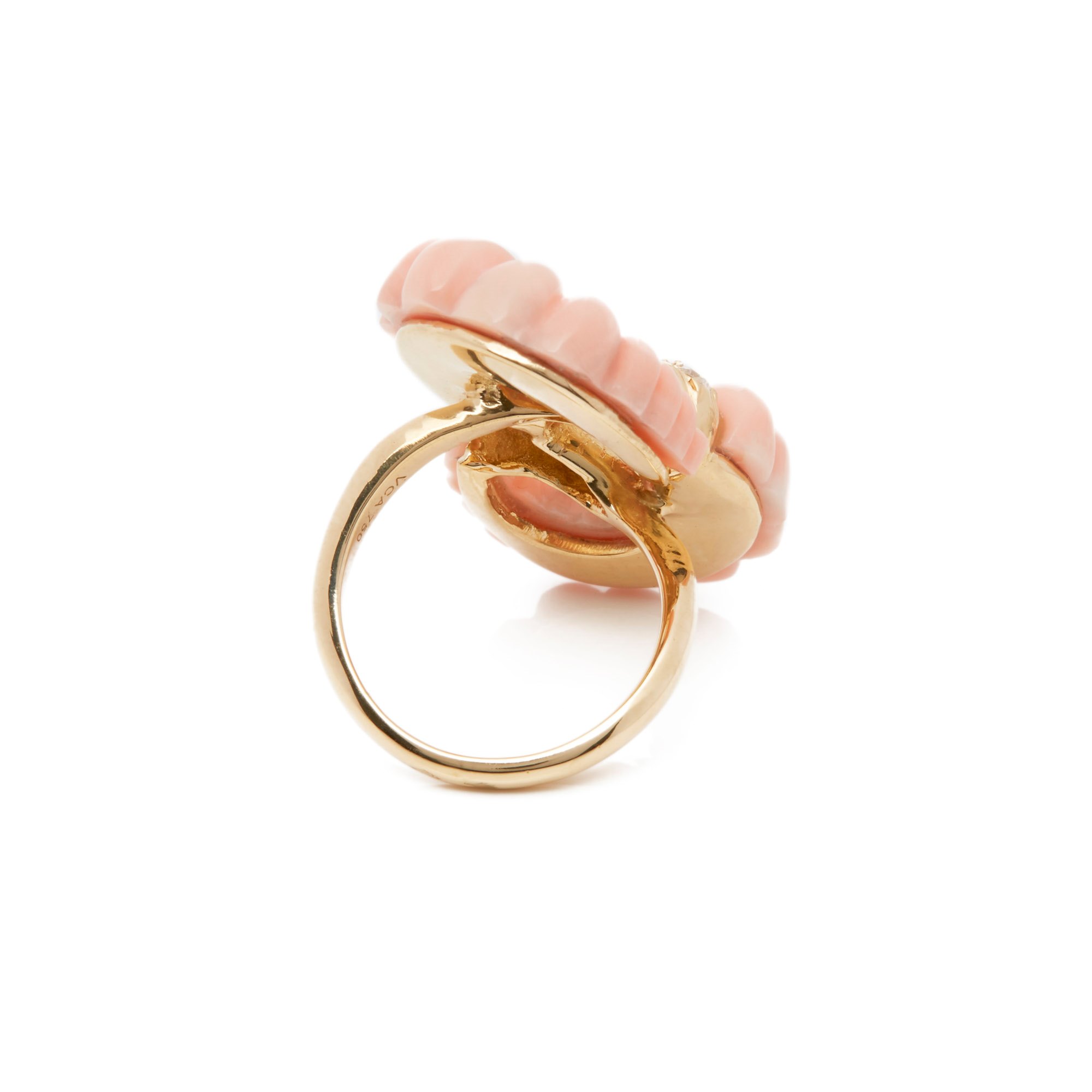 Van Cleef & Arpels 18k Yellow Gold Coral & Diamond Vintage Ring