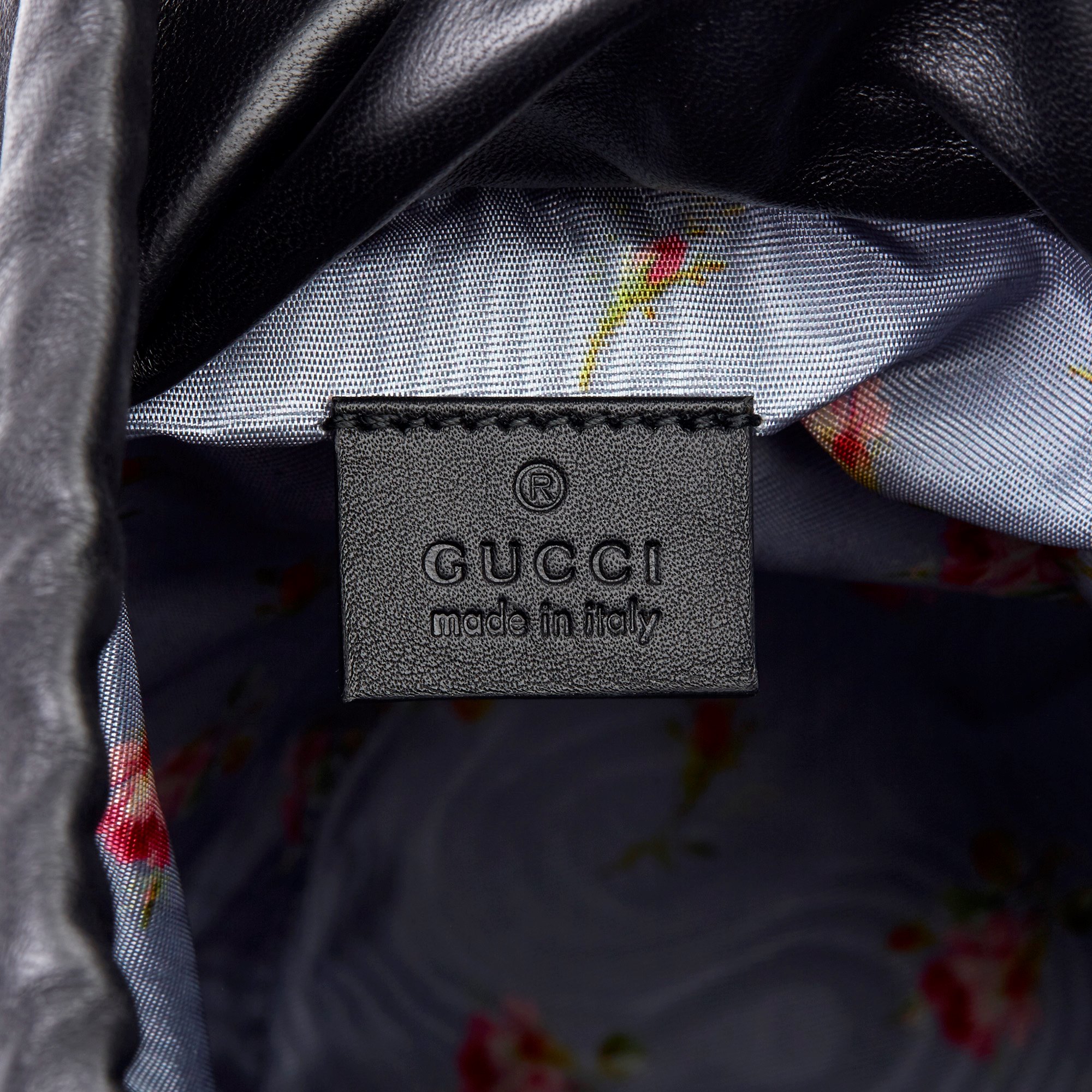 Gucci Black Vinyl, Lambskin & Rust Enamel Bucket Bag