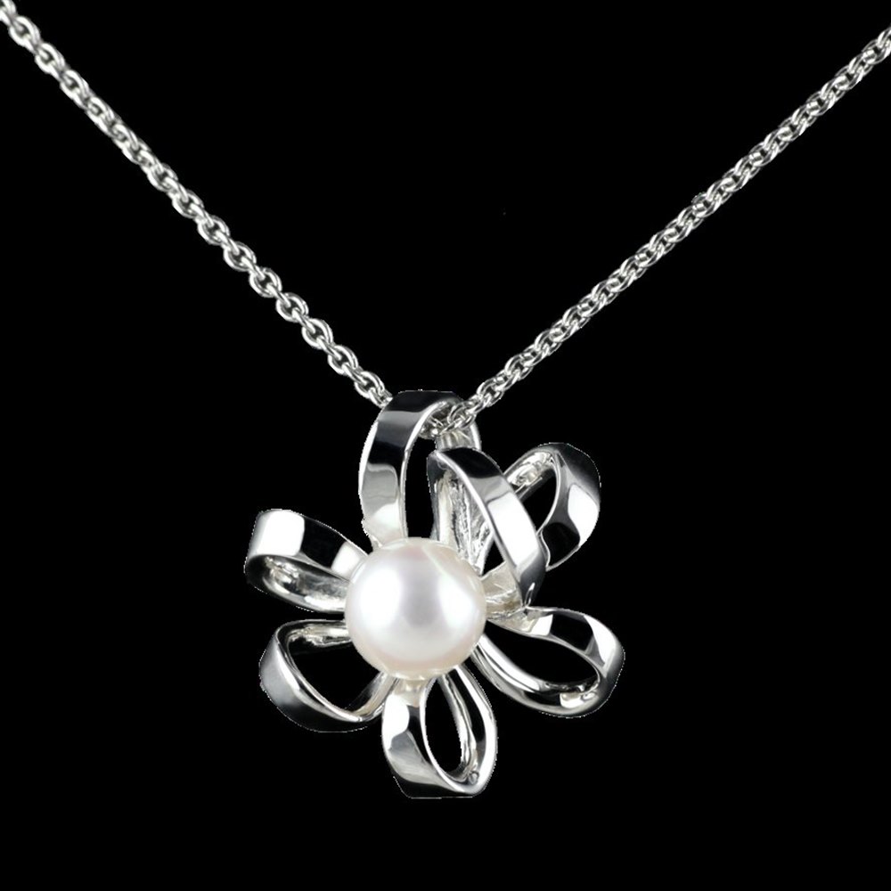 Mikimoto Blossom 18k White Gold Akoya Pearl Pendant Necklace