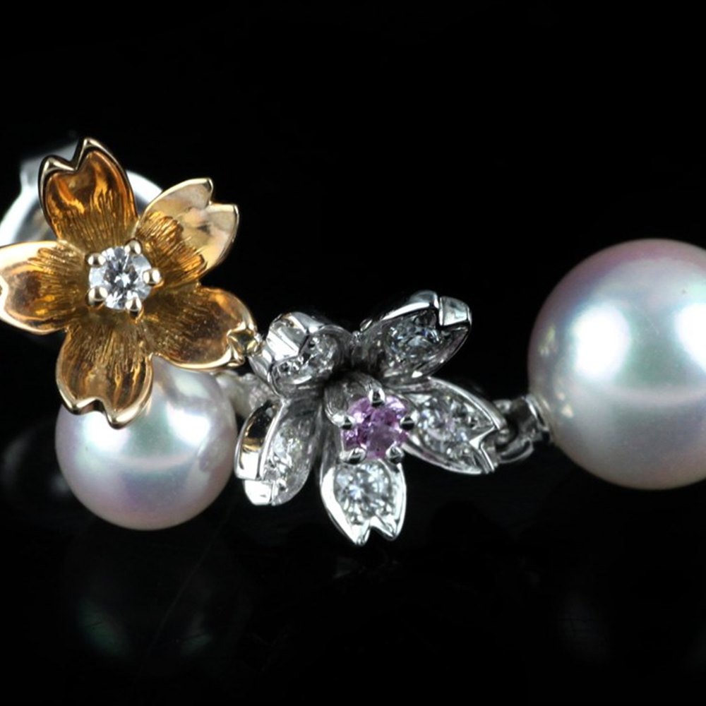 Mikimoto Blossom 18k White & Rose Gold Akoya Pearl Diamond Earrings