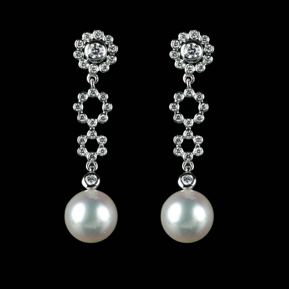 Mikimoto Lace 18k White Gold Akoya Pearl & Diamond Earrings