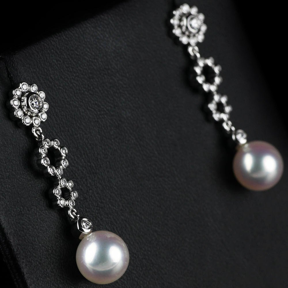 Mikimoto Lace 18k White Gold Akoya Pearl & Diamond Earrings