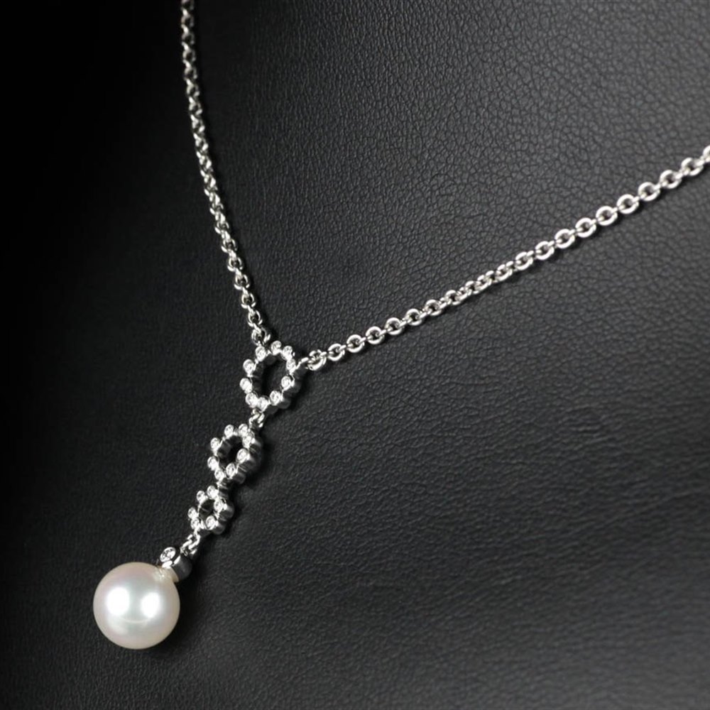 Mikimoto Lace 18k White Gold Akoya Pearl & Diamond Pendant Necklace