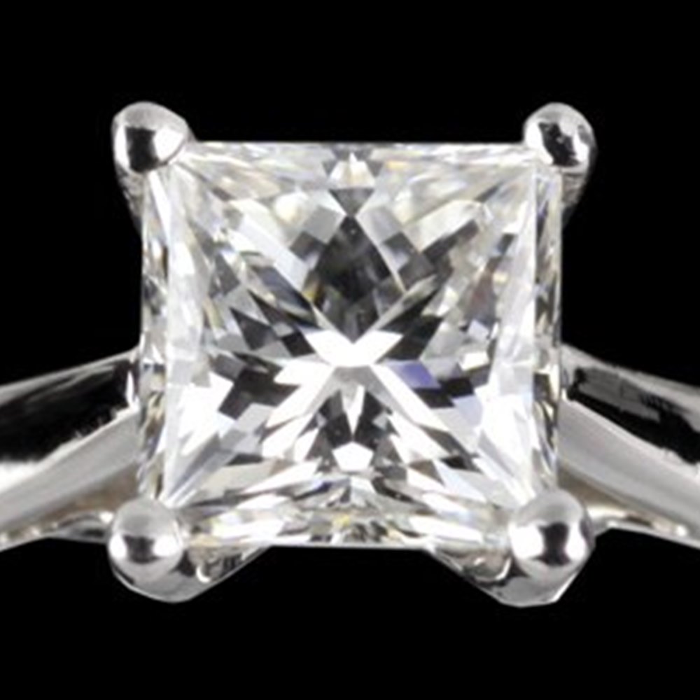Mappin & Webb Platinum Princess Cut 1.00cts 4 Claw G VS1 Diamond Ring Size P.5