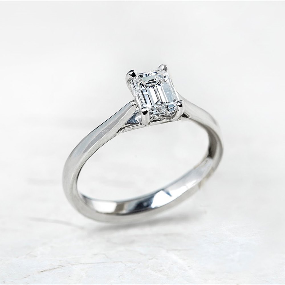 Mappin & Webb Platinum Emerald Cut 1.05ct Diamond Ring