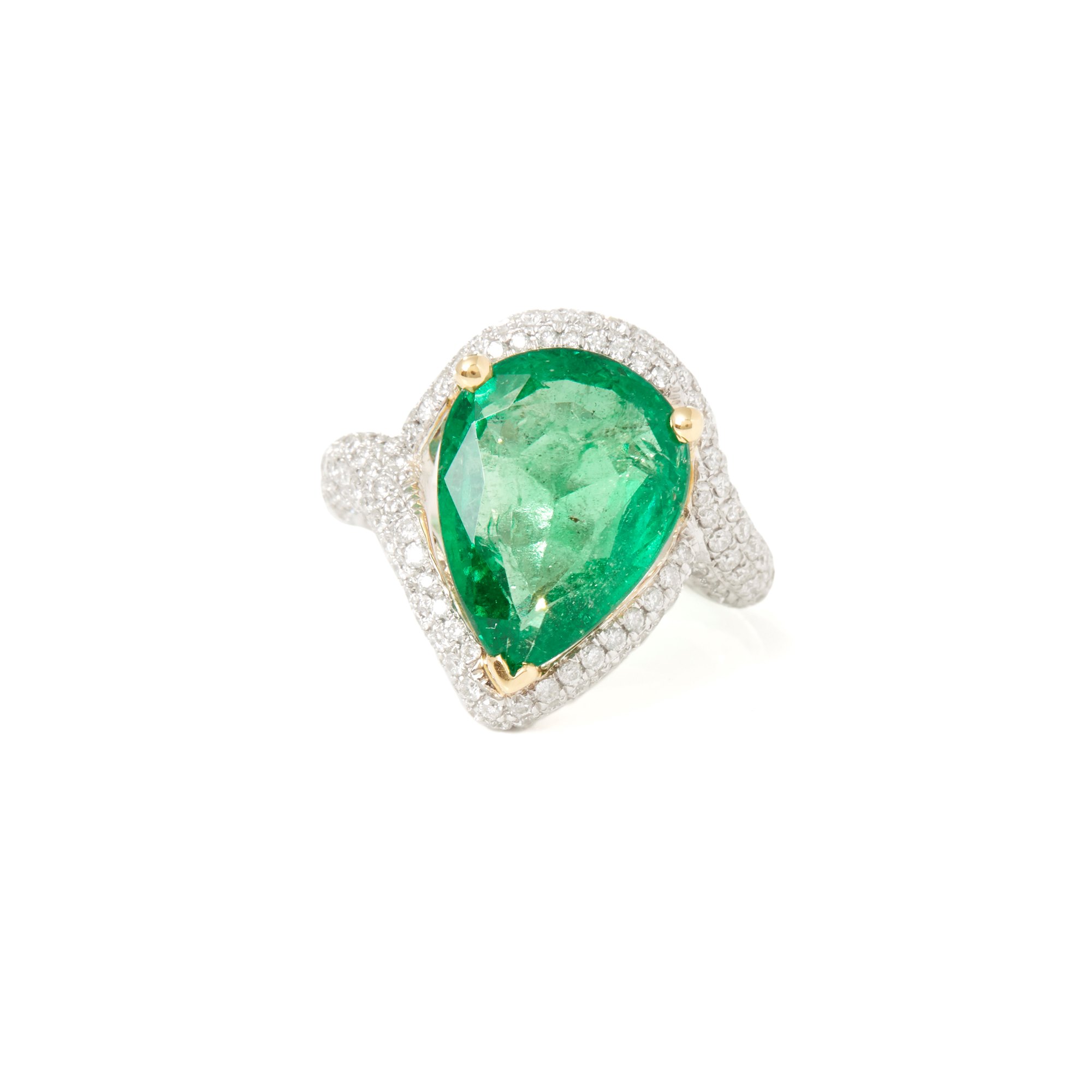 David Jerome Certified 7.04ct Untreated Colombian Emerald and Diamond 18ct Gold Ring