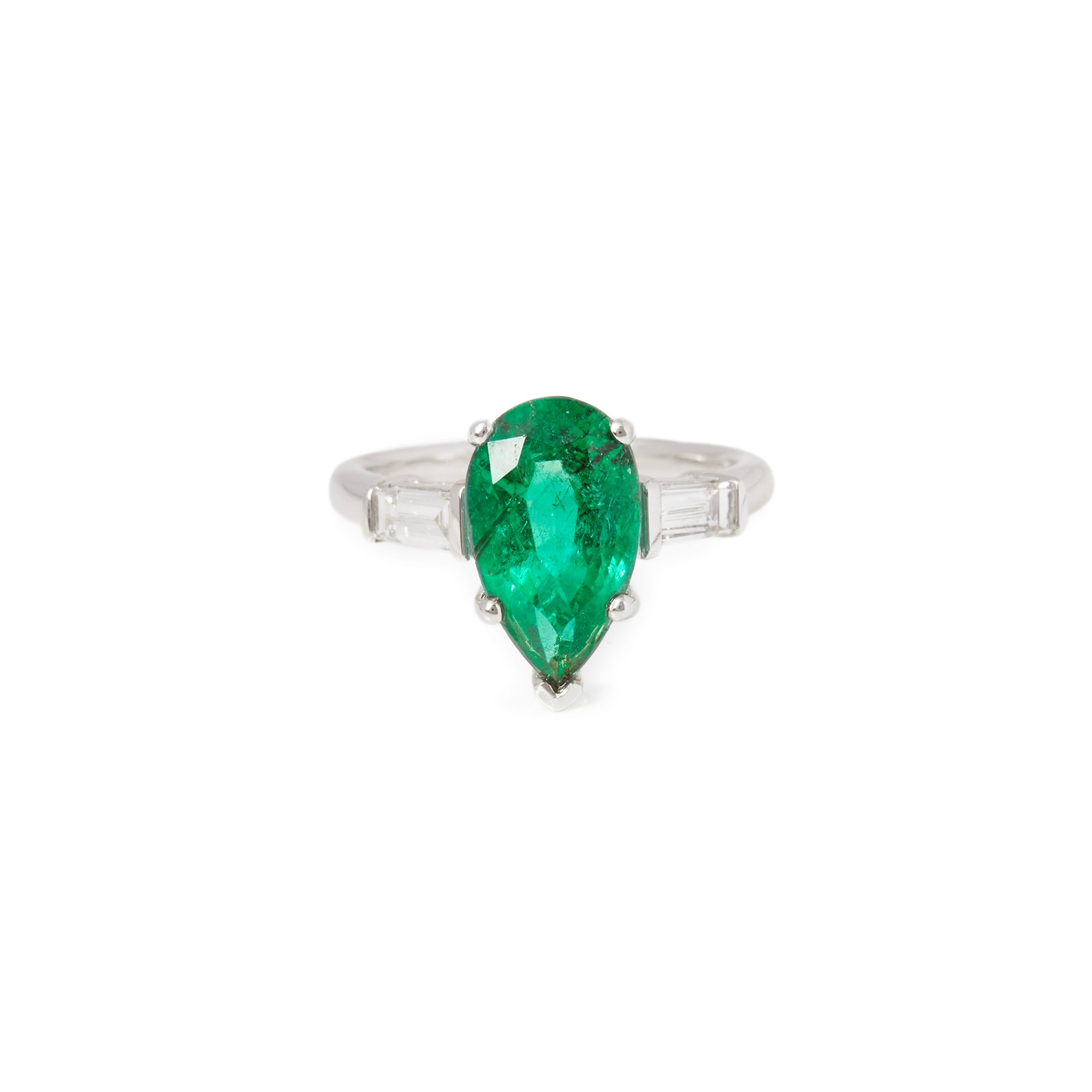 David Jerome Certified 3.45ct Untreated Brazilian Pear Cut Emerald and Diamond 18ct gold Ring