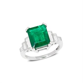 David Jerome Certified 4.8ct Untreated Colombian Emerald Cut  Emerald and Diamond 18ct gold Ring