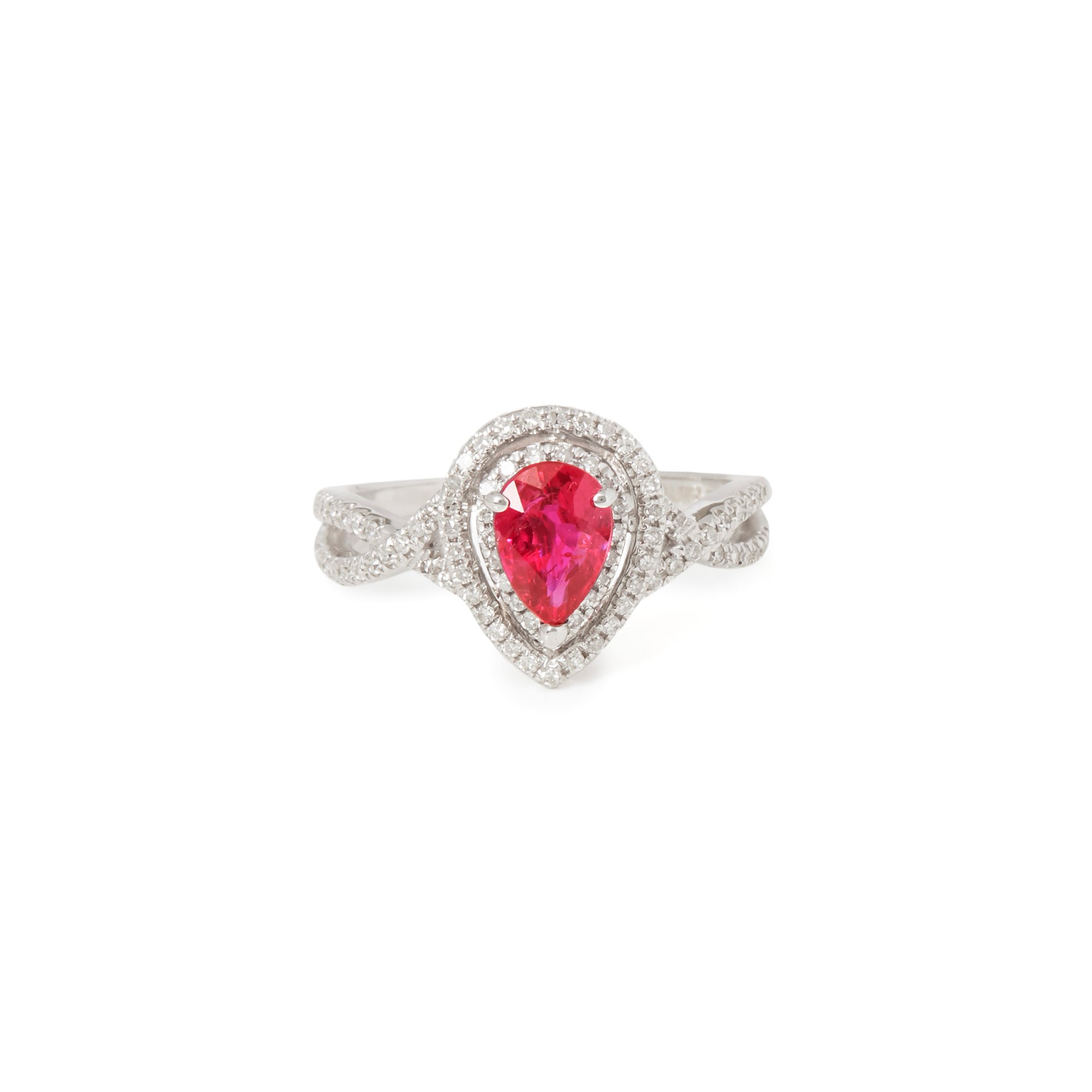 David Jerome Certified 1.02ct Untreated Burmese Pear Cut Ruby and Diamond 18ct gold Ring