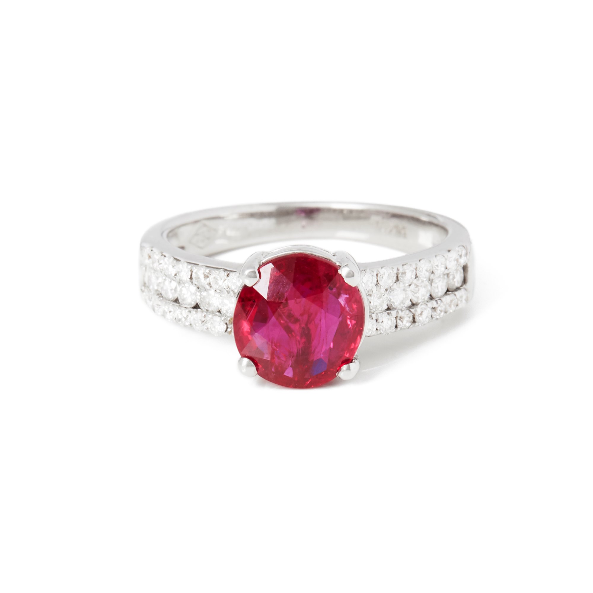 David Jerome Certified 2.03ct Untreated Unheated Round Cut Ruby and Diamond 18ct gold Ring