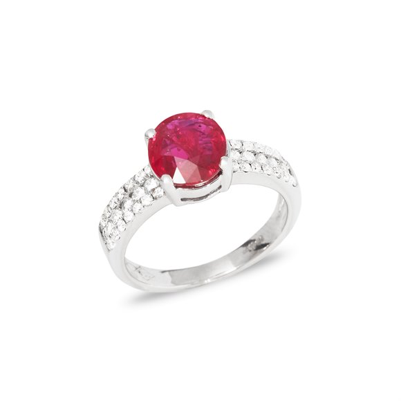 David Jerome Certified 2.03ct Untreated Unheated Round Cut Ruby and Diamond 18ct gold Ring