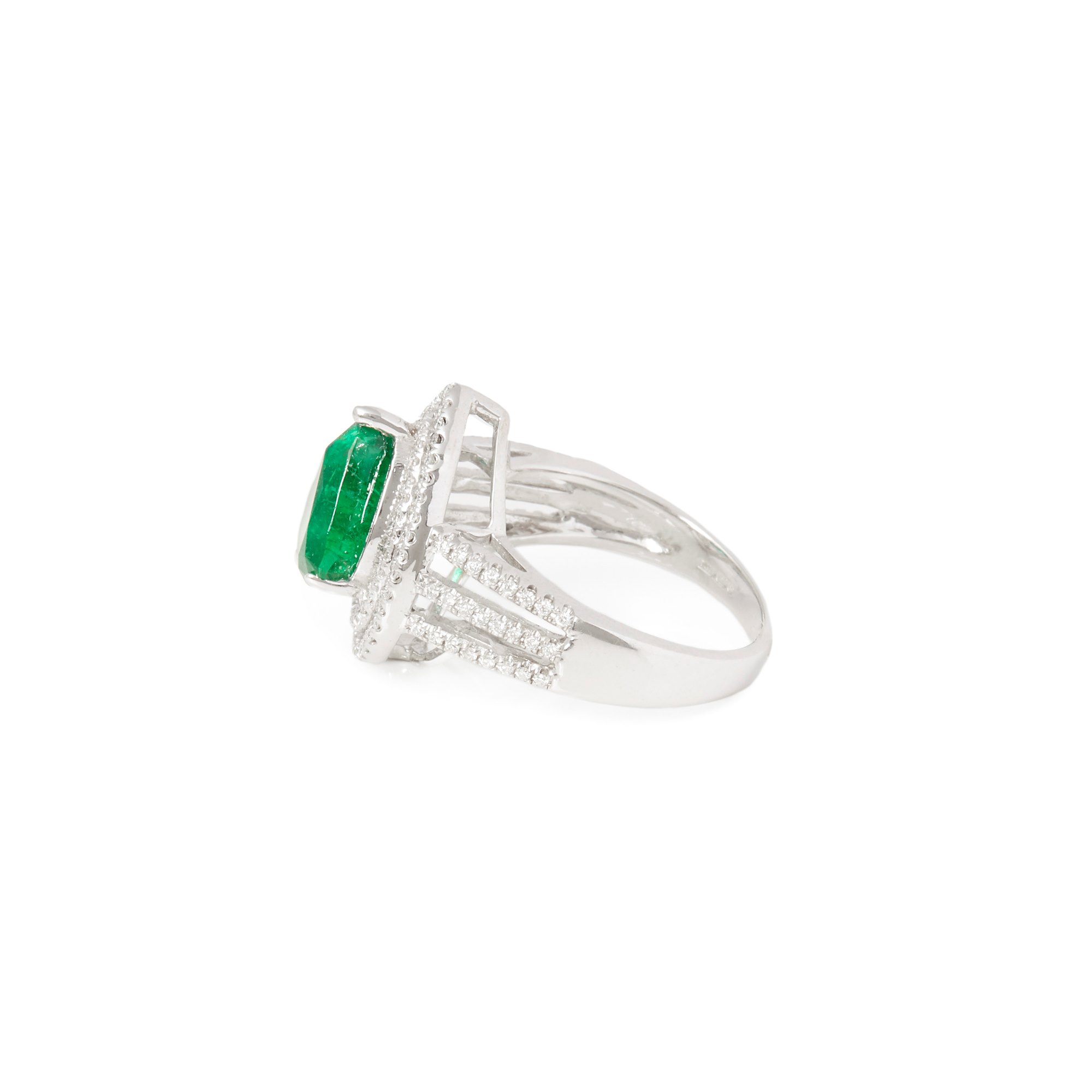 David Jerome Certified 3.68ct Untreated Zambian Pear Cut Emerald and Diamond 18ct Gold Ring