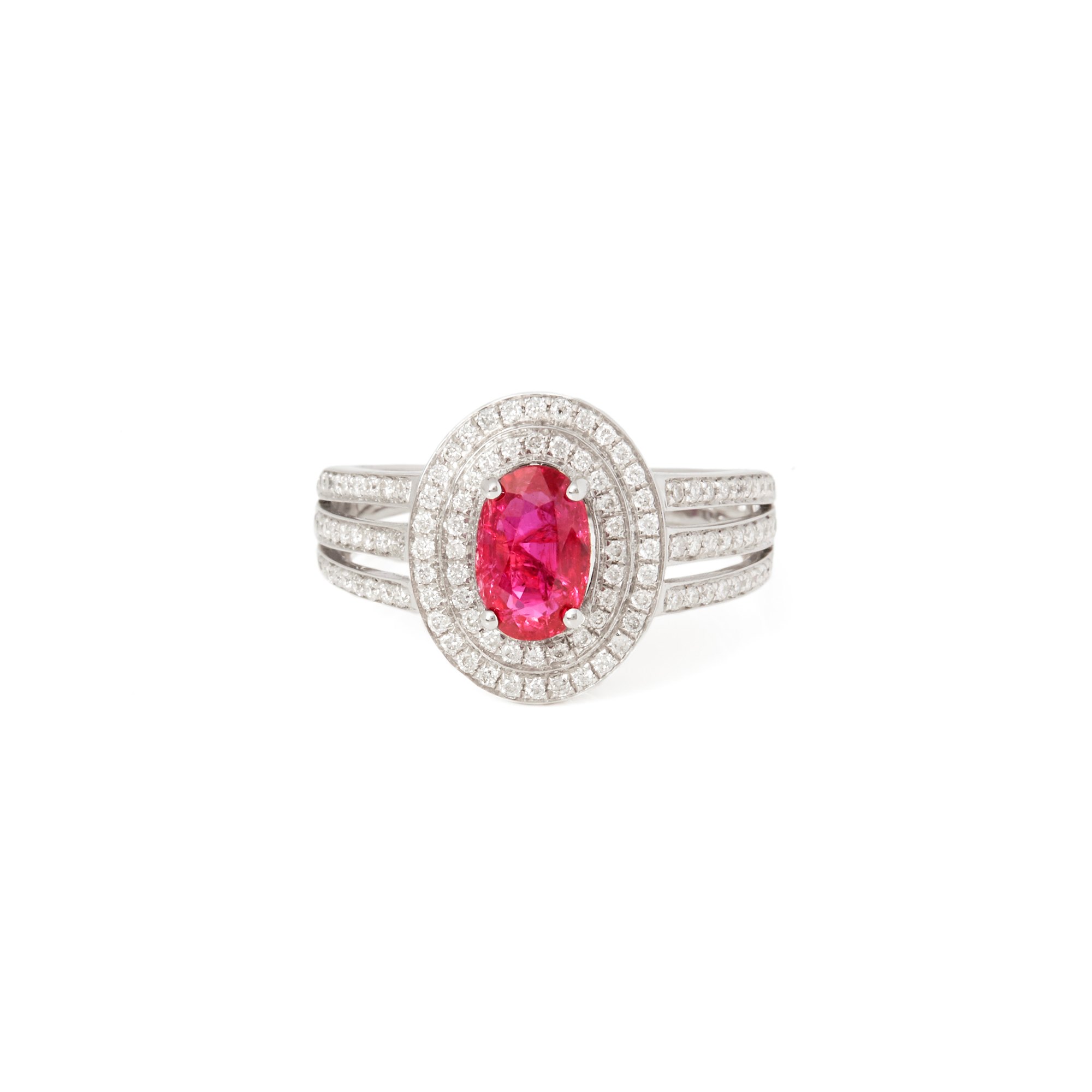 David Jerome Certified 1.09ct Untreated Burmese Oval Cut Ruby and Diamond 18ct gold Ring