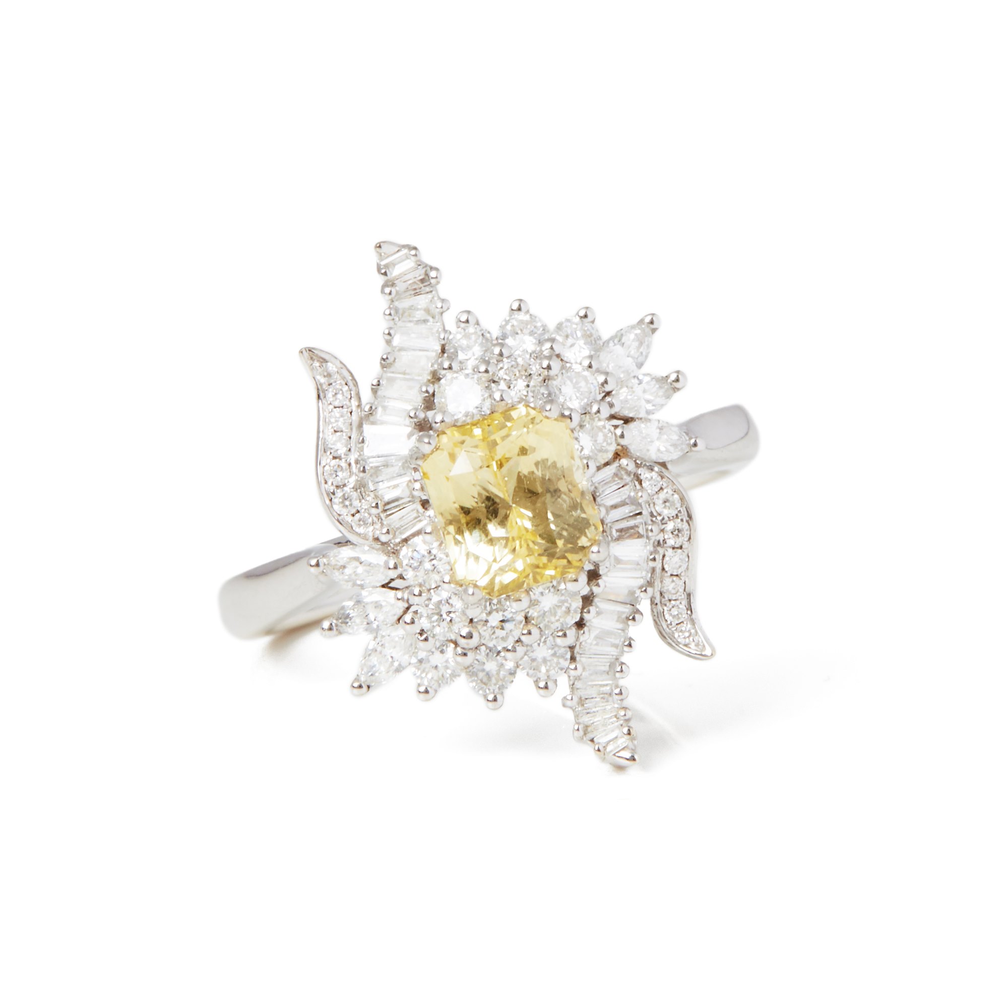 David Jerome Certified 1.57ct Octagon Cut Unheated Yellow Sapphire and Diamond 18ct Gold Ring