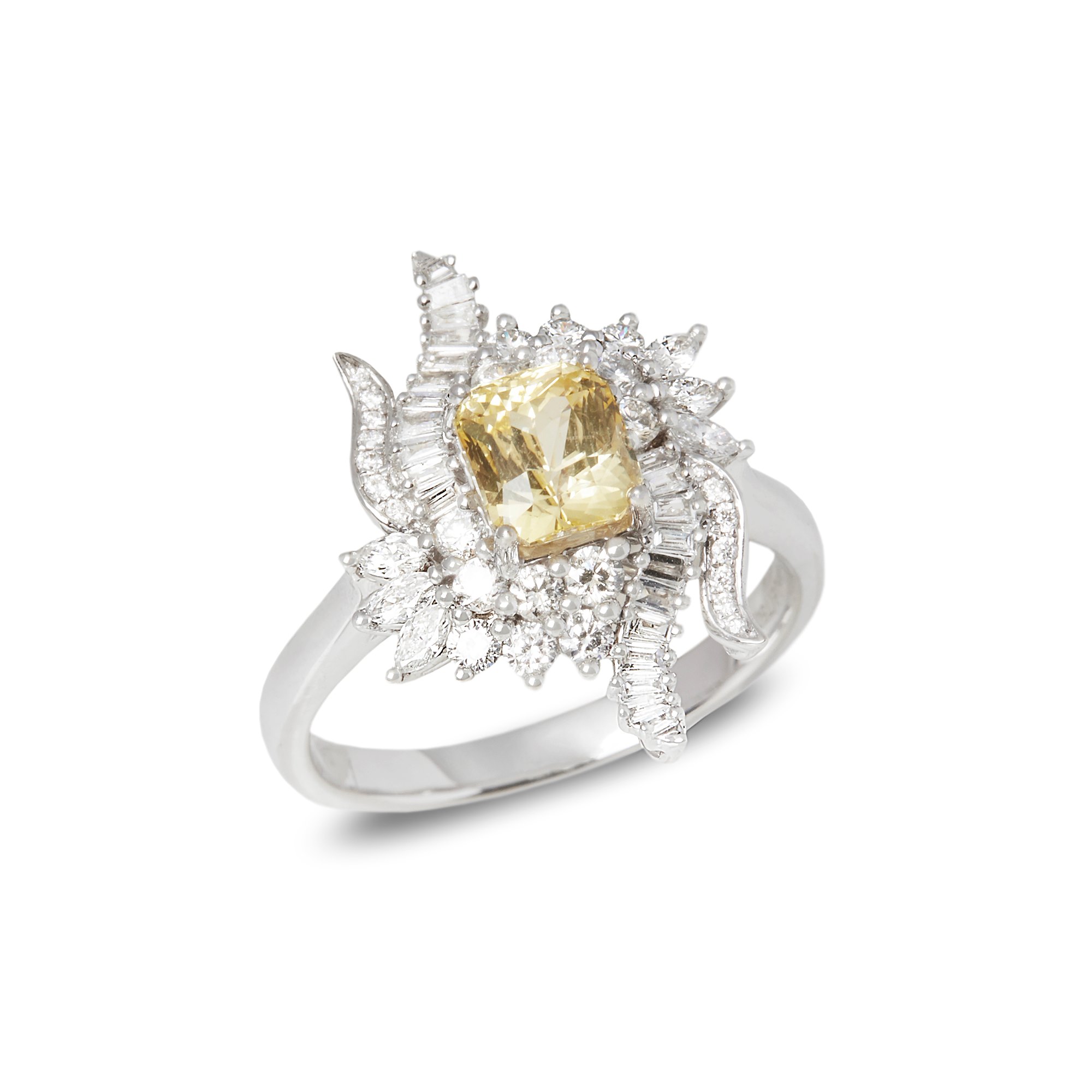 David Jerome Certified 1.57ct Octagon Cut Unheated Yellow Sapphire and Diamond 18ct Gold Ring