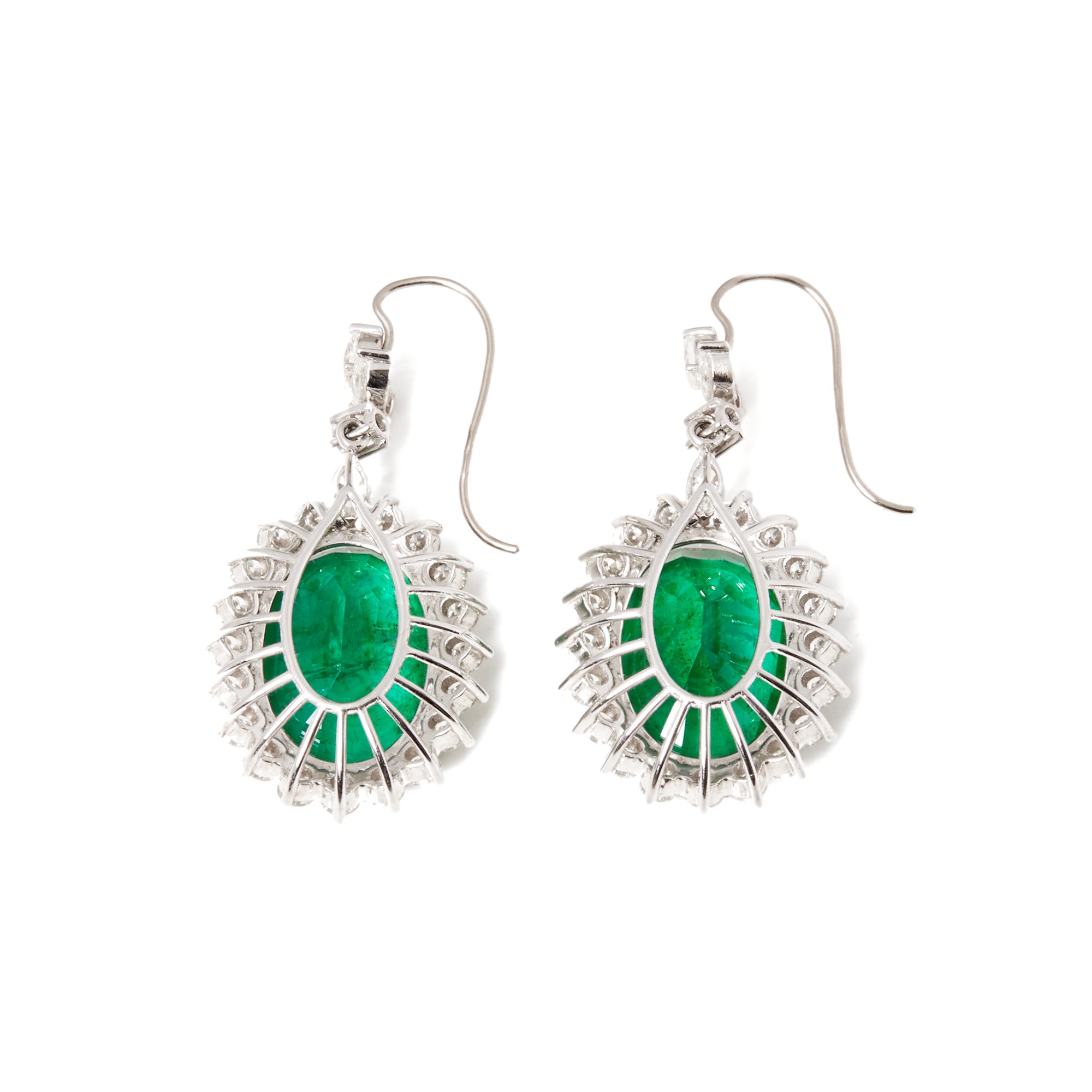 David Jerome 35.17ct Oval Cut Colombian Emerald and Diamond 18ct Gold Drop Earrings