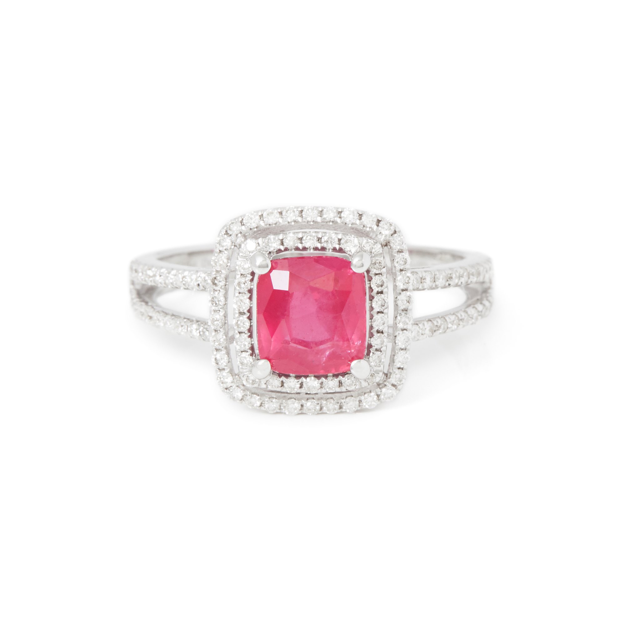 David Jerome Certified 1.85ct Untreated Vietnamese Cushion Cut Ruby and Diamond 18ct Gold Ring