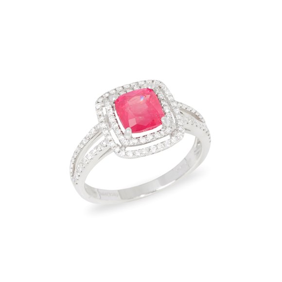 David Jerome Certified 1.85ct Untreated Vietnamese Cushion Cut Ruby and Diamond 18ct Gold Ring