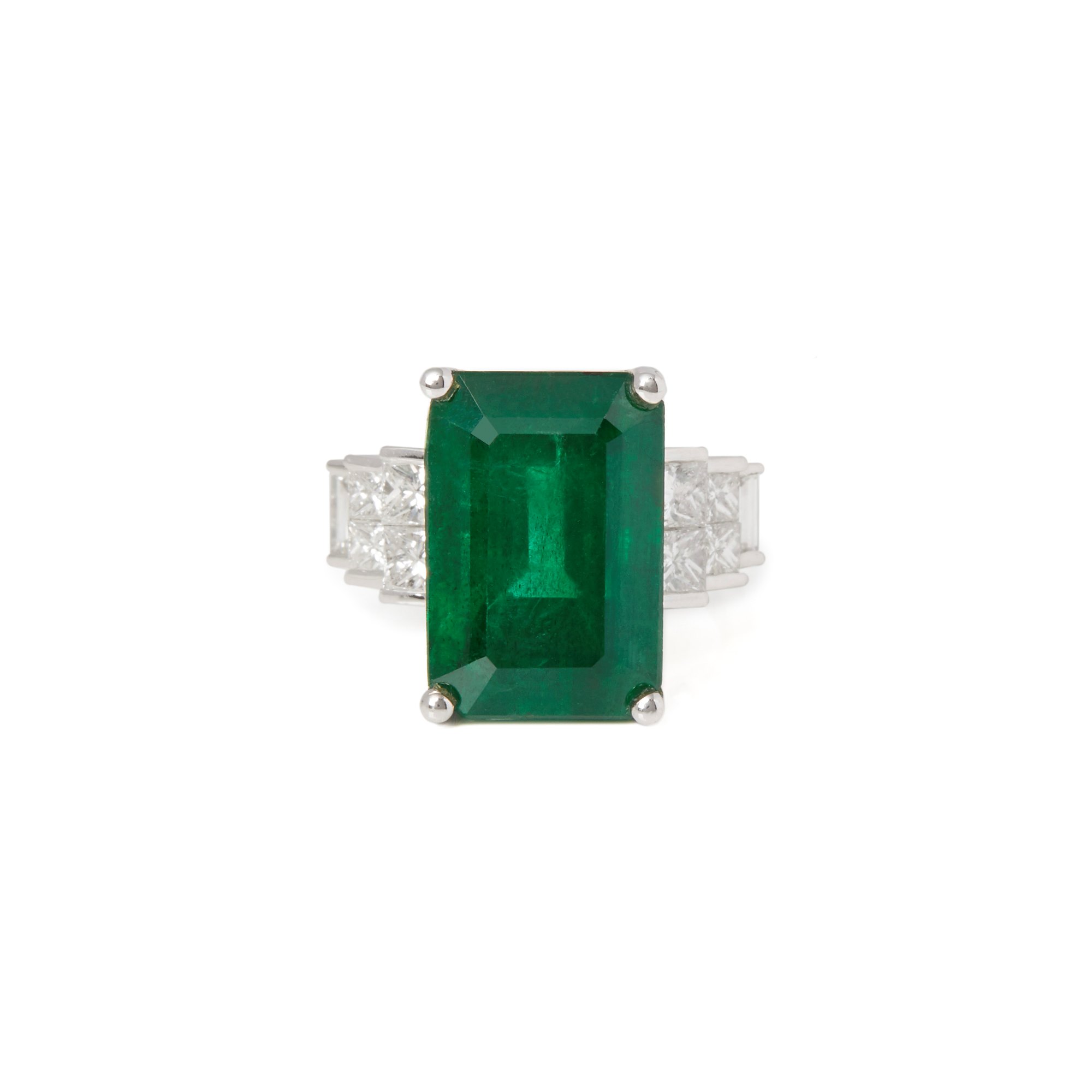 David Jerome Certified 13.77ct Untreated Zambian Emerald Cut Emerald and Diamond 18ct Gold Ring
