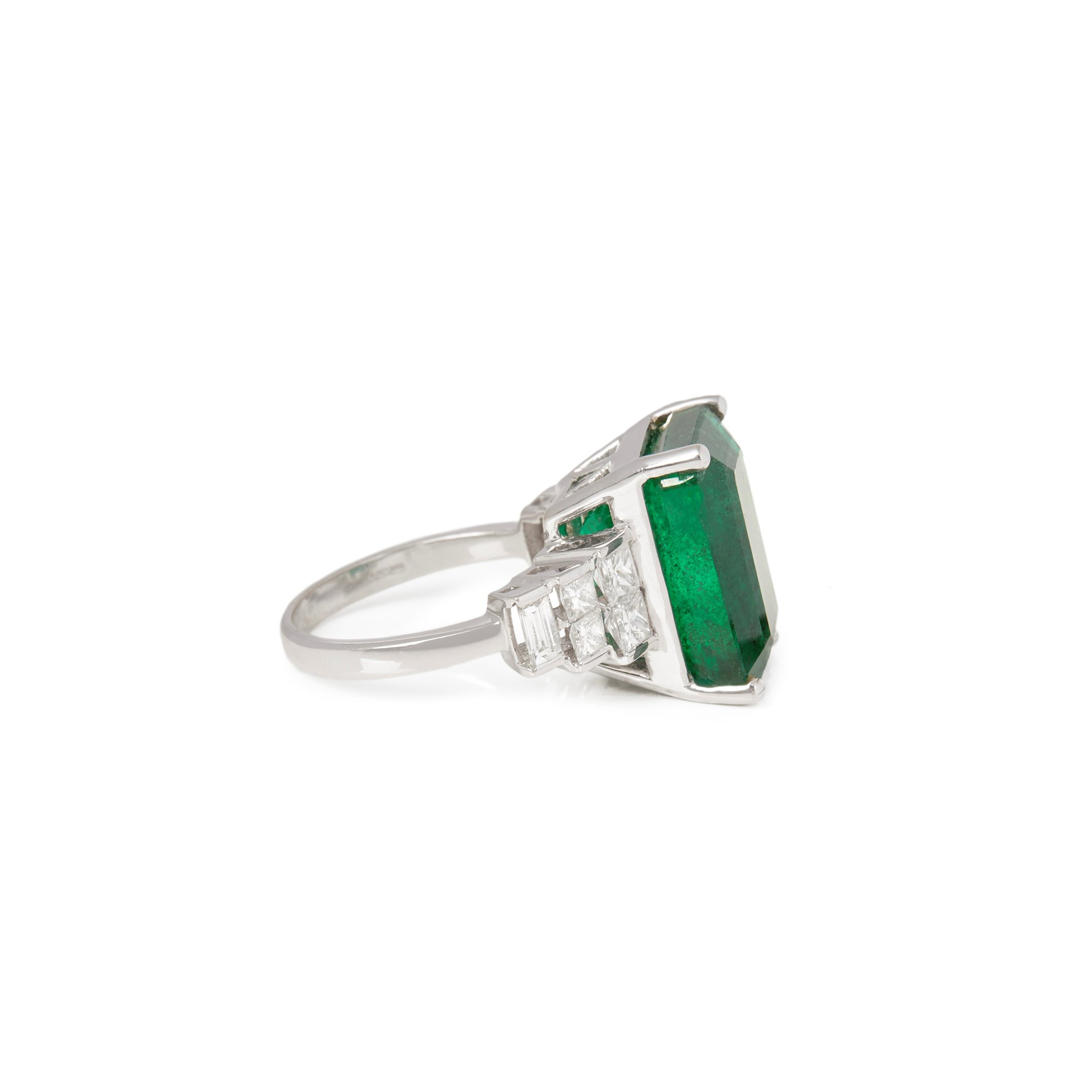 David Jerome Certified 13.77ct Untreated Zambian Emerald Cut Emerald and Diamond 18ct Gold Ring