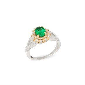 David Jerome Certified 1.03ct Untreated Zambian Oval Cut Emerald and Diamond 18ct gold Ring
