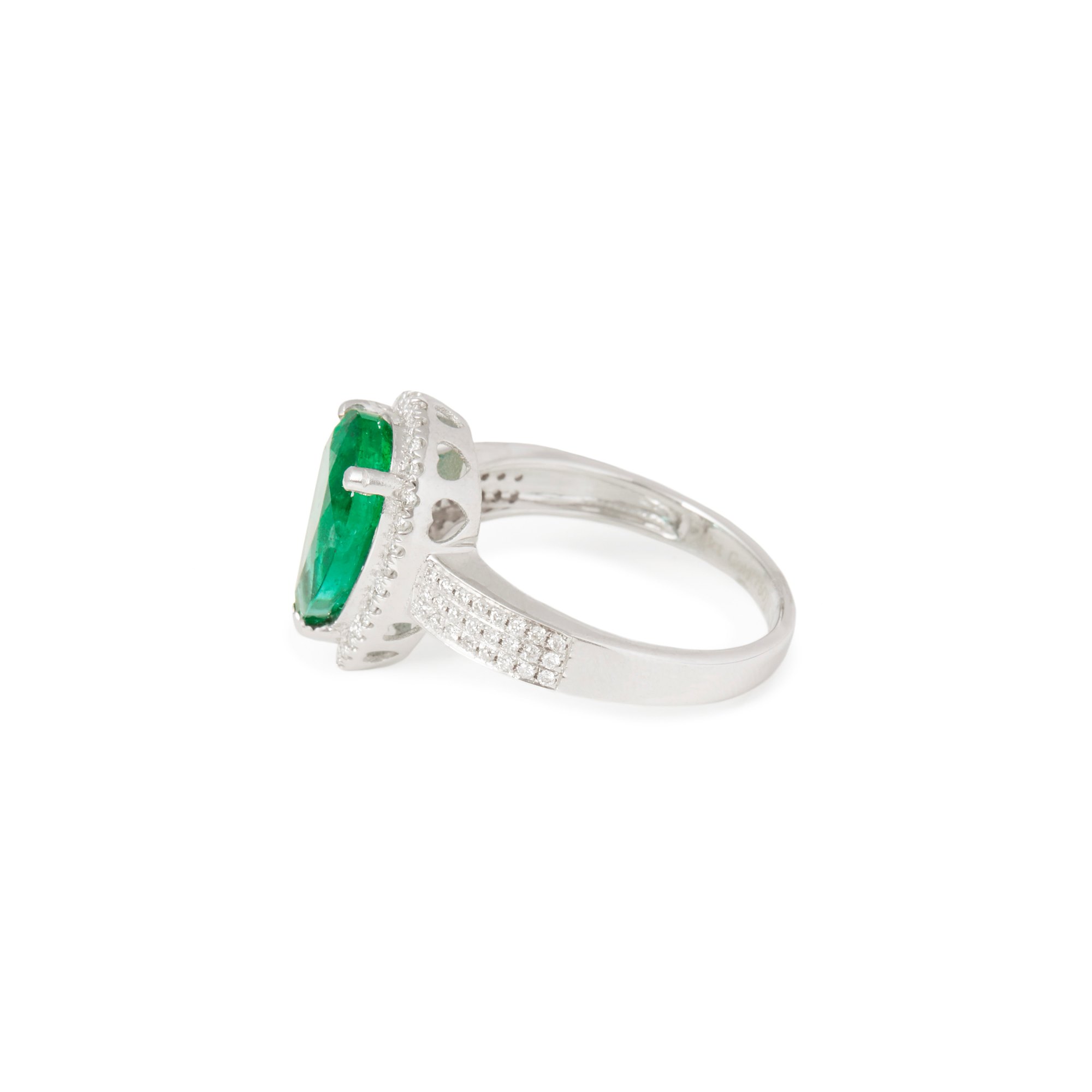 David Jerome Certified 3.66ct Untreated Zambian Pear Cut Emerald and Diamond 18ct Gold Ring