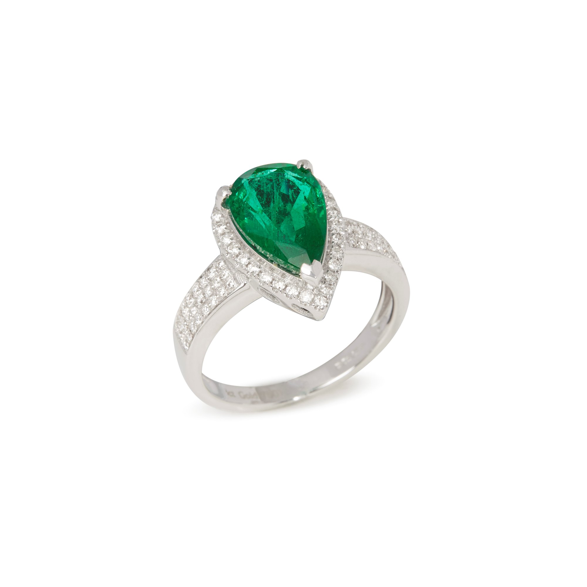 David Jerome Certified 3.66ct Untreated Zambian Pear Cut Emerald and Diamond 18ct Gold Ring