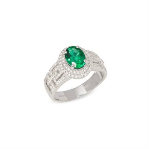 David Jerome Certified 1.23ct Untreated Zambian Oval Cut Emerald and Diamond 18ct gold Ring