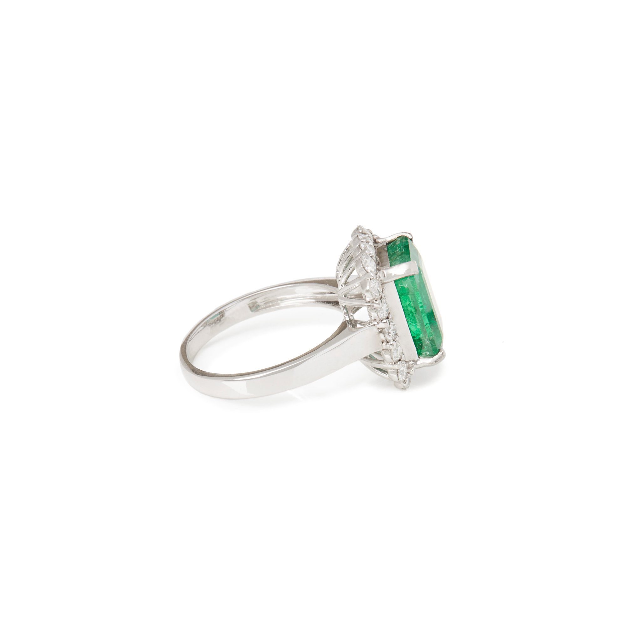 David Jerome Certified 4.58ct Colombian Emerald Cut Emerald and Diamond 18ct gold Ring