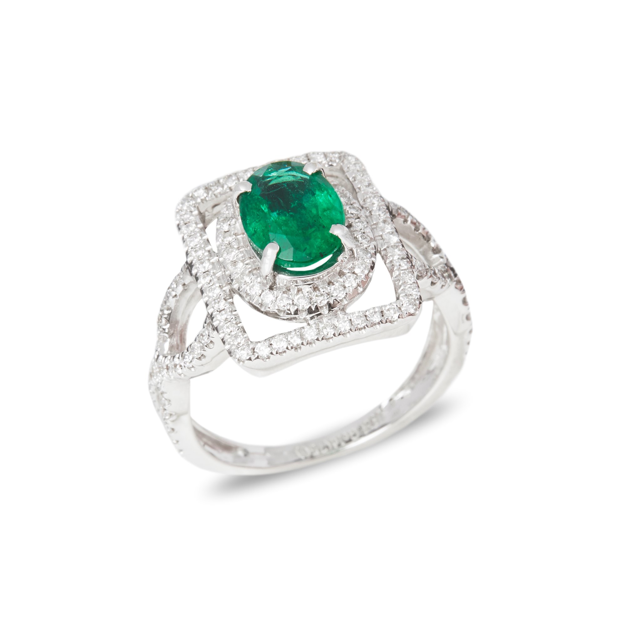 David Jerome Certified 1.58ct Untreated Zambian Oval Cut Emerald and Diamond 18ct gold Ring