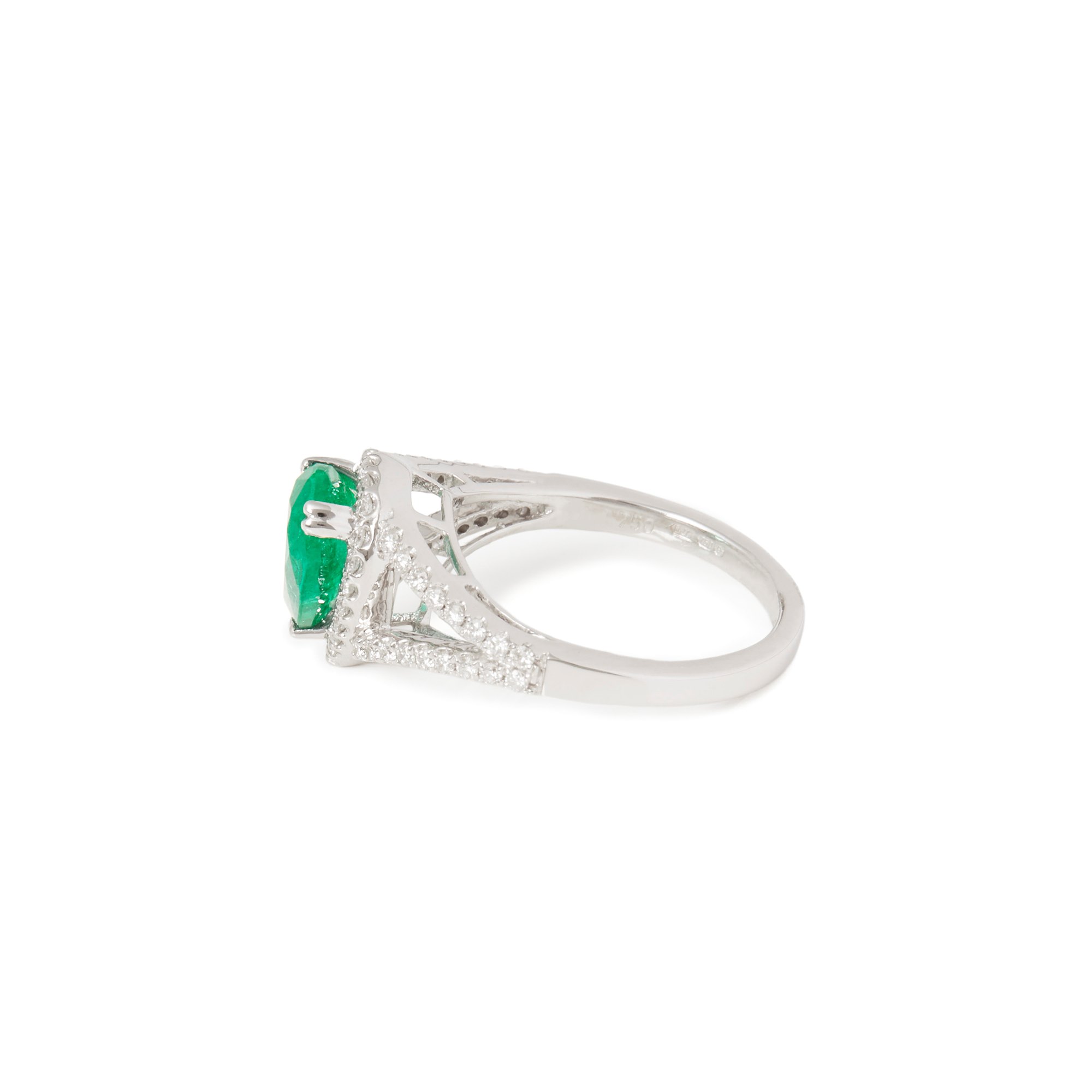 David Jerome Certified 1.57ct Untreated Colombian Pear Cut Emerald and Diamond 18ct gold Ring