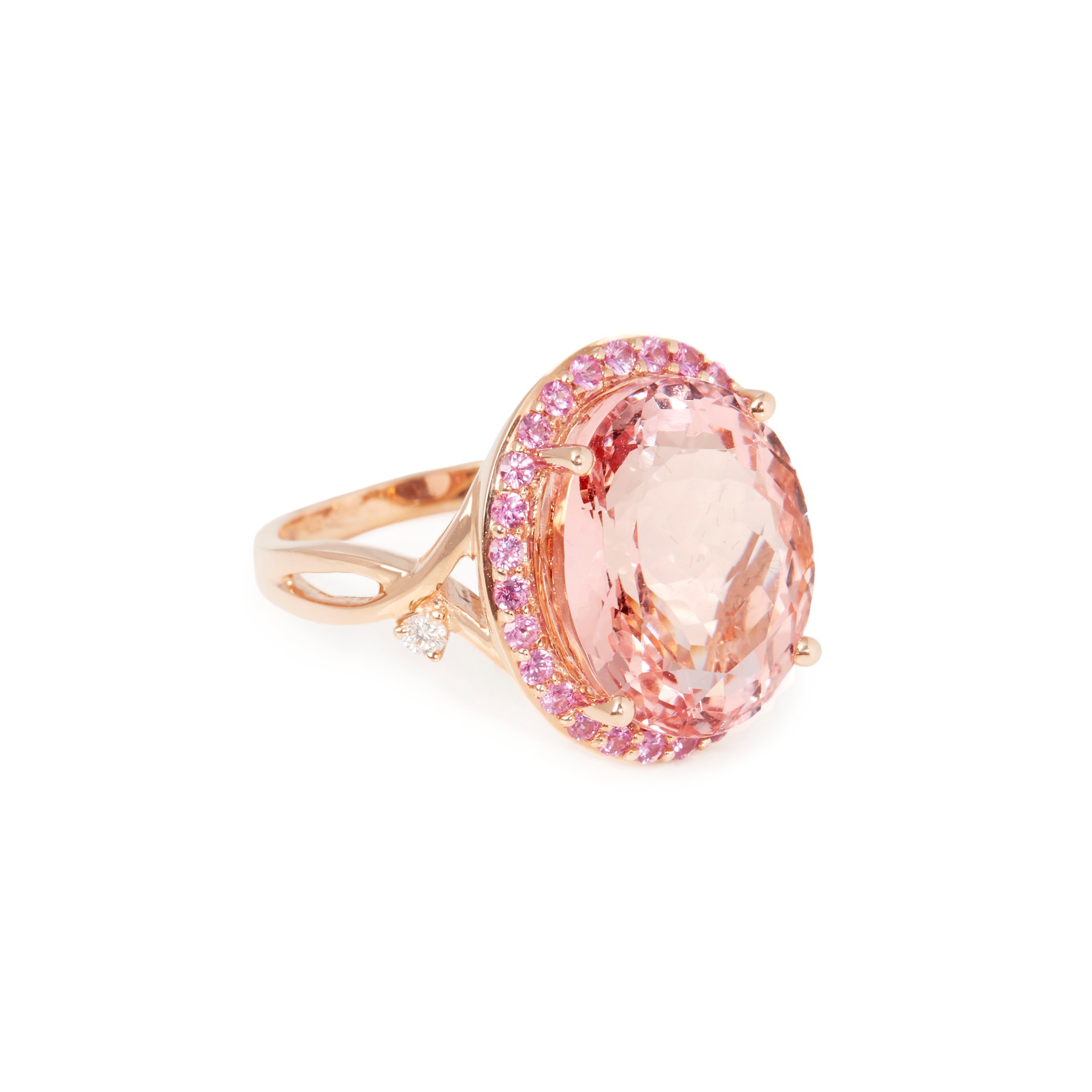David Jerome Certified 12.51ct Untreated Brazilian Oval Cut Morganite, Pink Sapphire and Diamond 18ct gold Ring