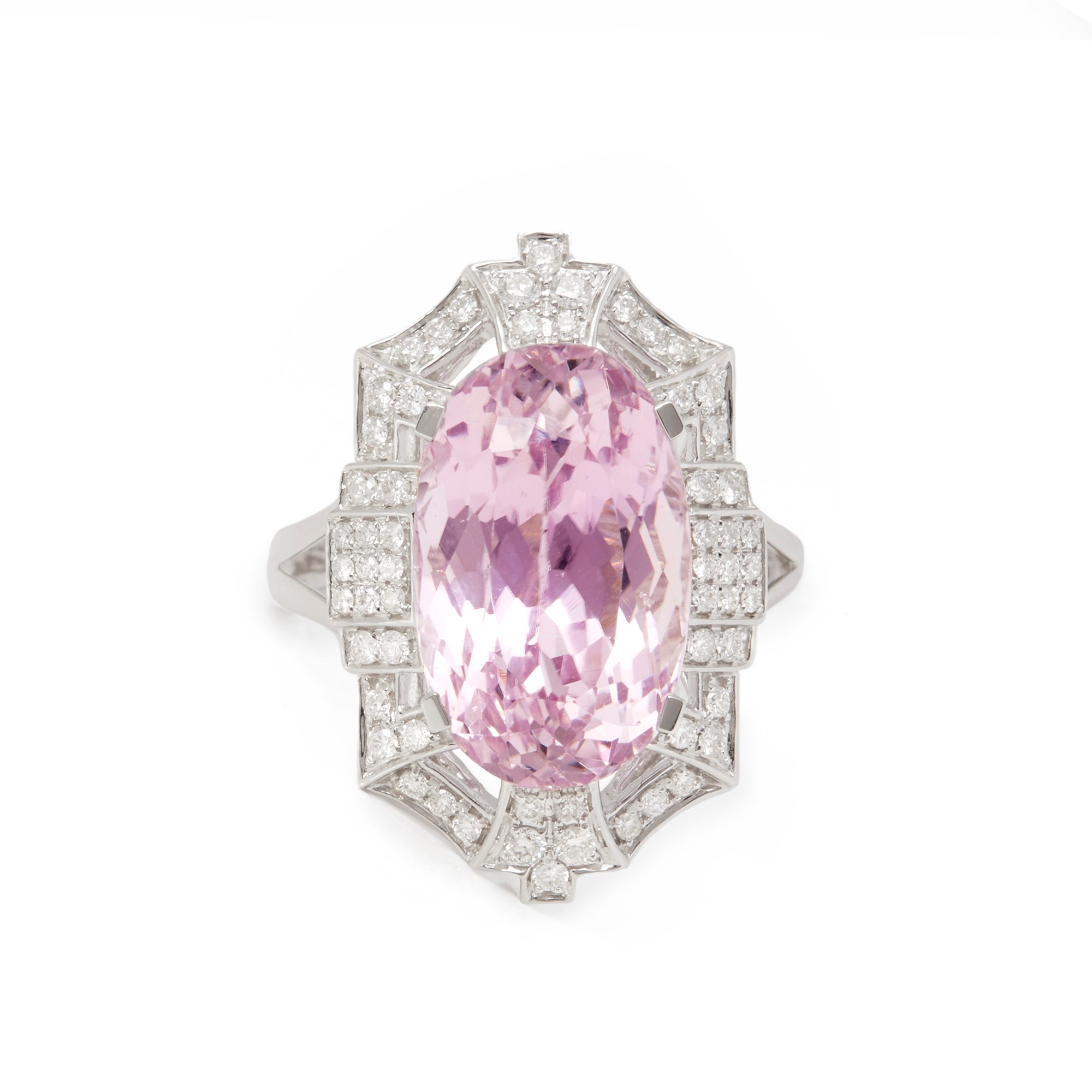 David Jerome Certified 9.91ct Untreated Oval Cut Kunzite and Diamond 18ct Gold Ring