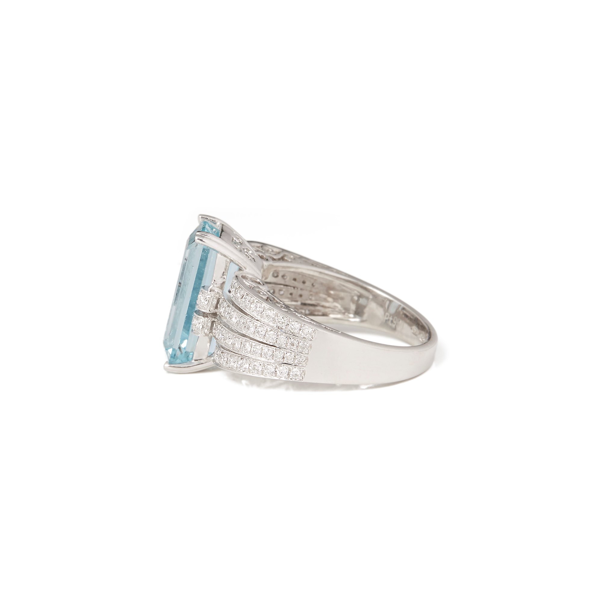 David Jerome Certified 4.58ct Emerald Cut Brazilian Aquamarine and Diamond Ring
