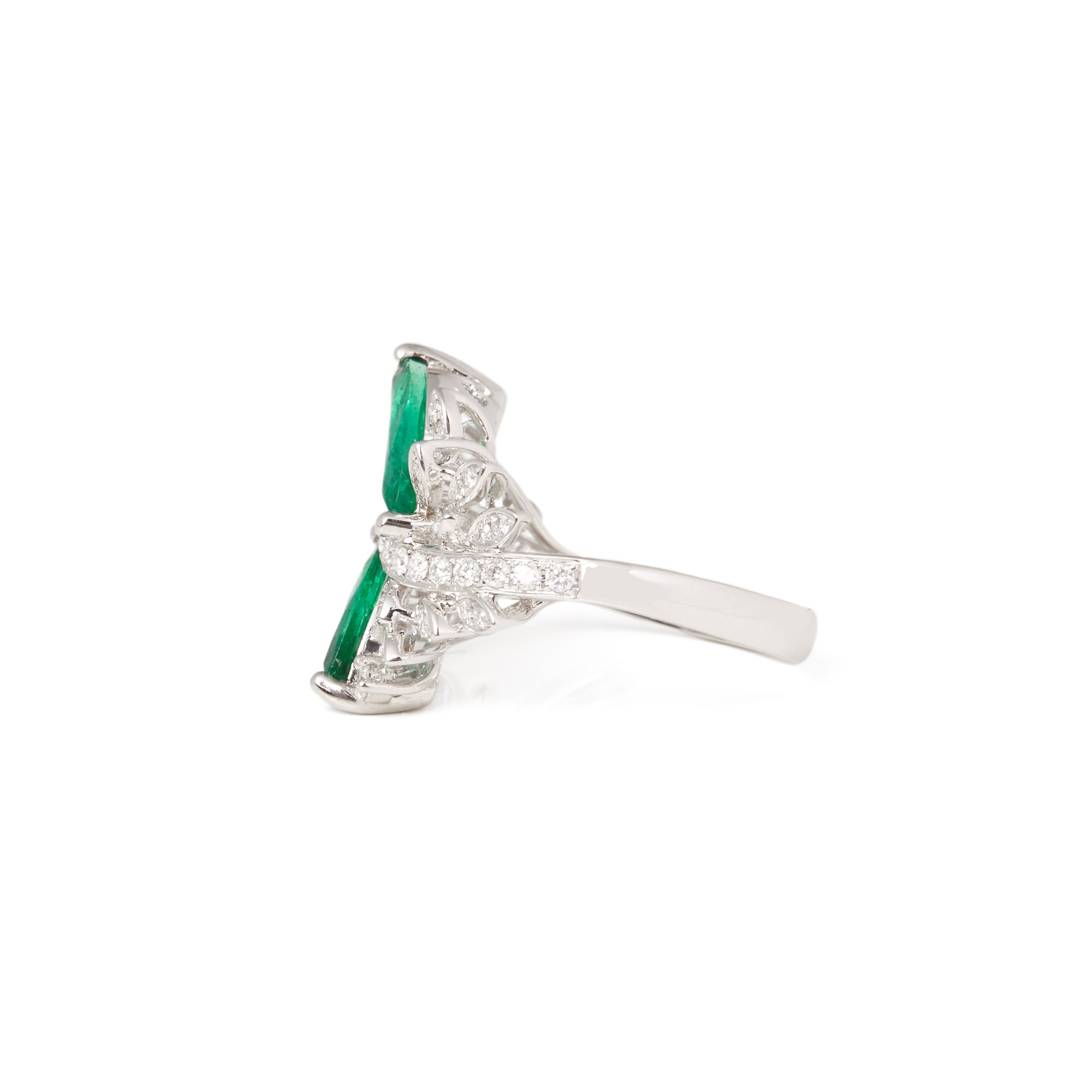 David Jerome Certified 1.73ct Marquise Cut Emerald and Diamond 18ct gold Ring