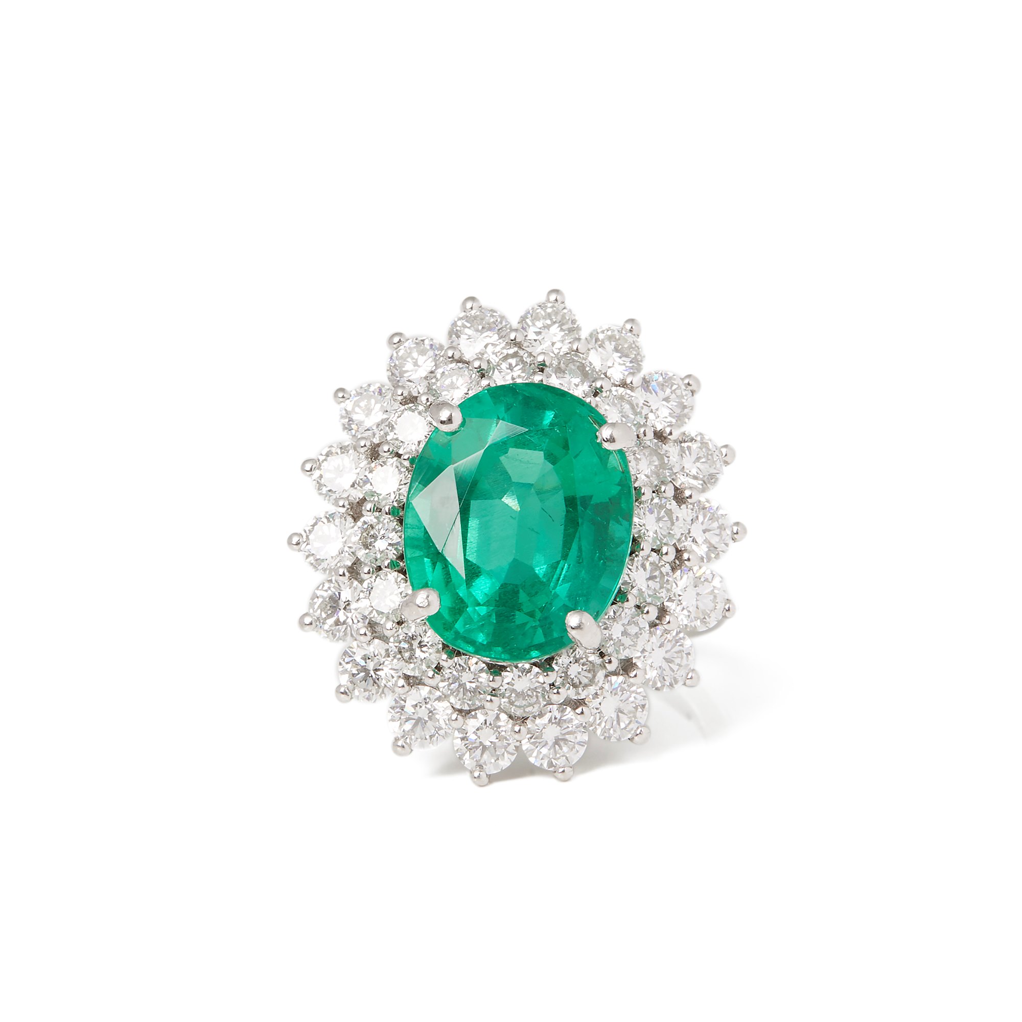David Jerome Certified 6.42ct Untreated Oval cut Colombian Emerald and Diamond Platinum Ring