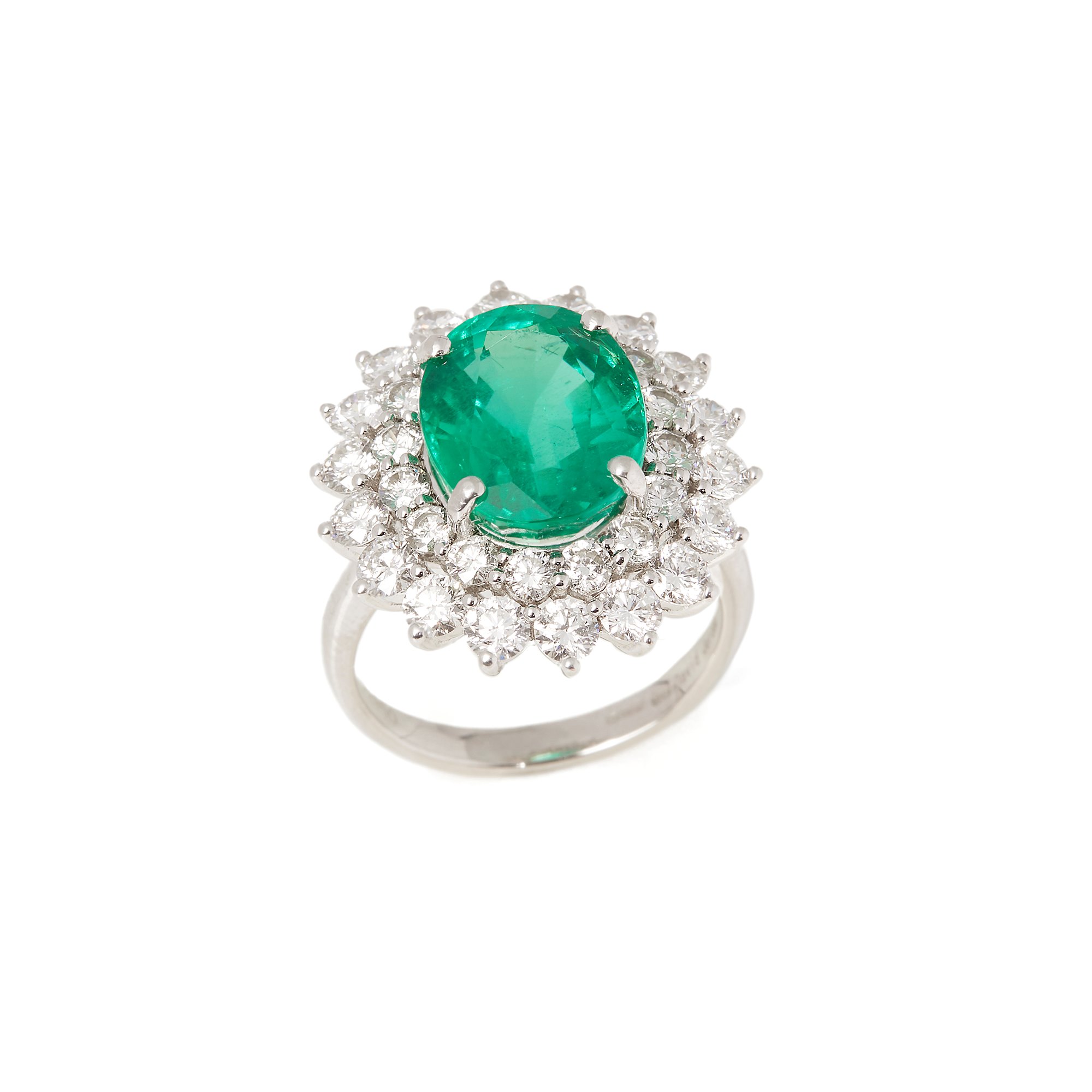 David Jerome Certified 6.42ct Untreated Oval cut Colombian Emerald and Diamond Platinum Ring
