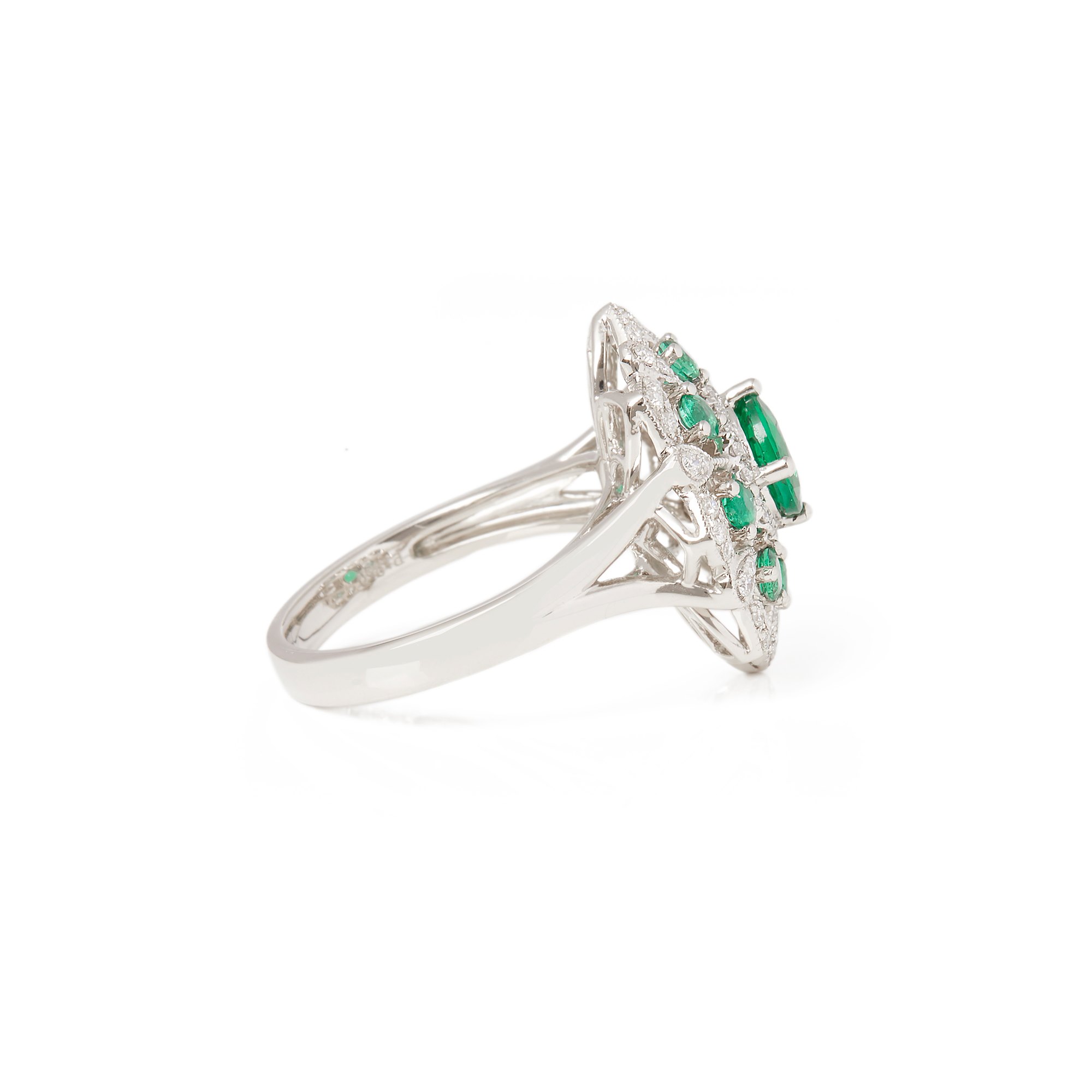 David Jerome Certified 1.32ct Round Cut Emerald and Diamond Platinum Ring