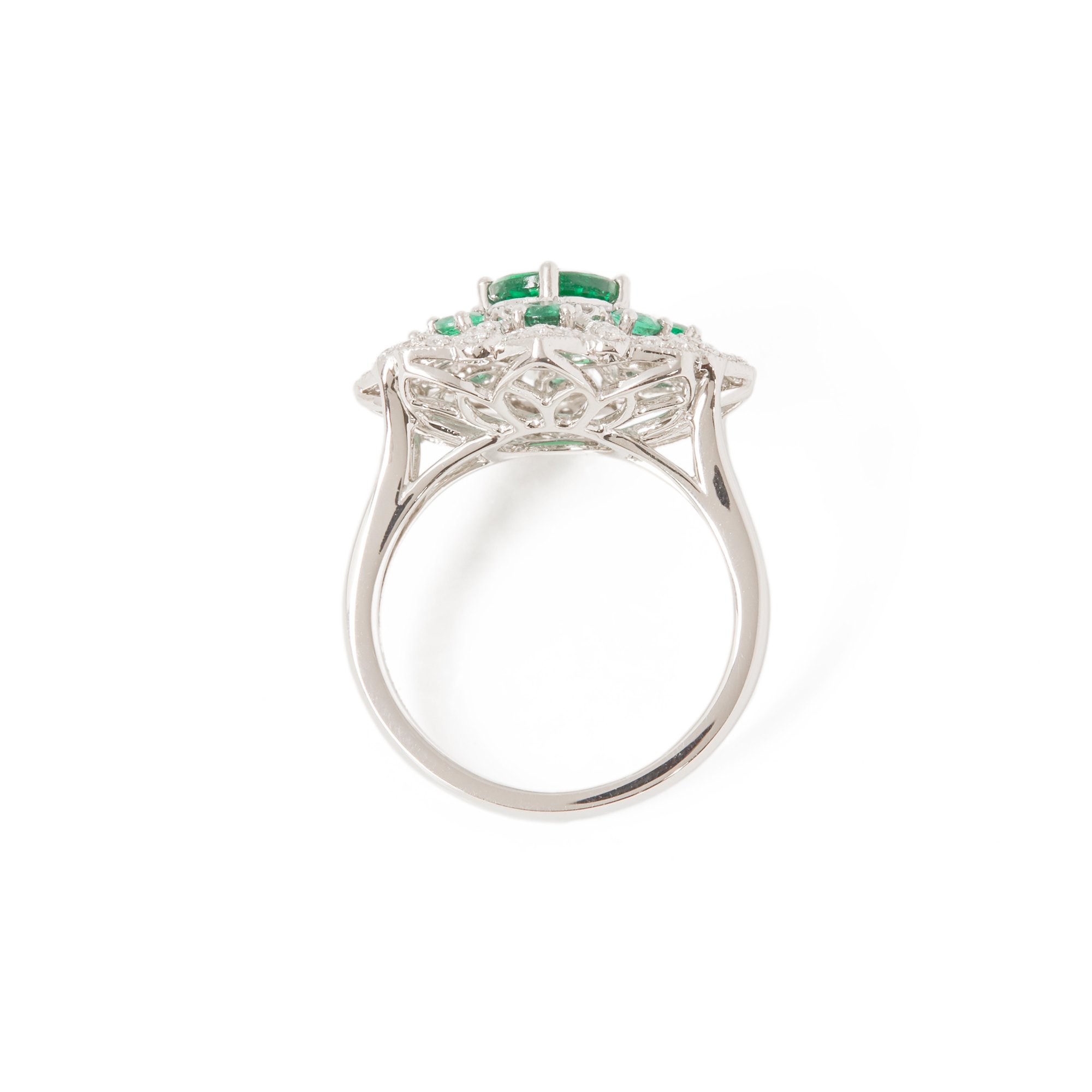 David Jerome Certified 1.32ct Round Cut Emerald and Diamond Platinum Ring