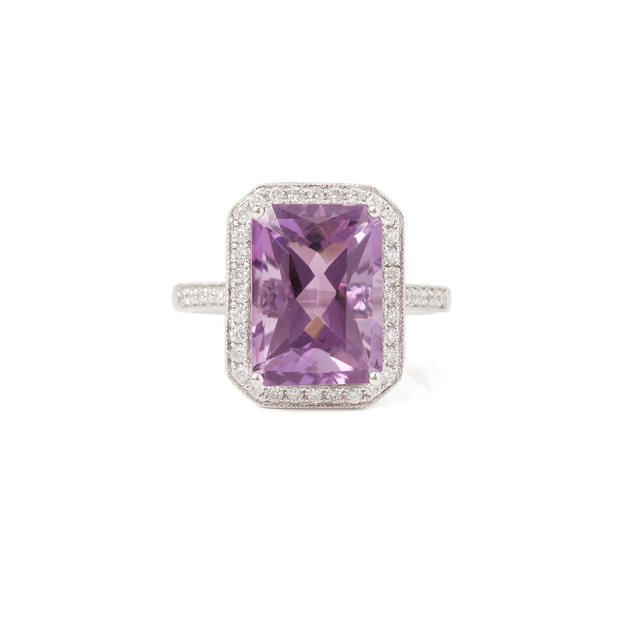 David Jerome Certified 6.32ct Amethyst and Diamond 18ct Gold Ring
