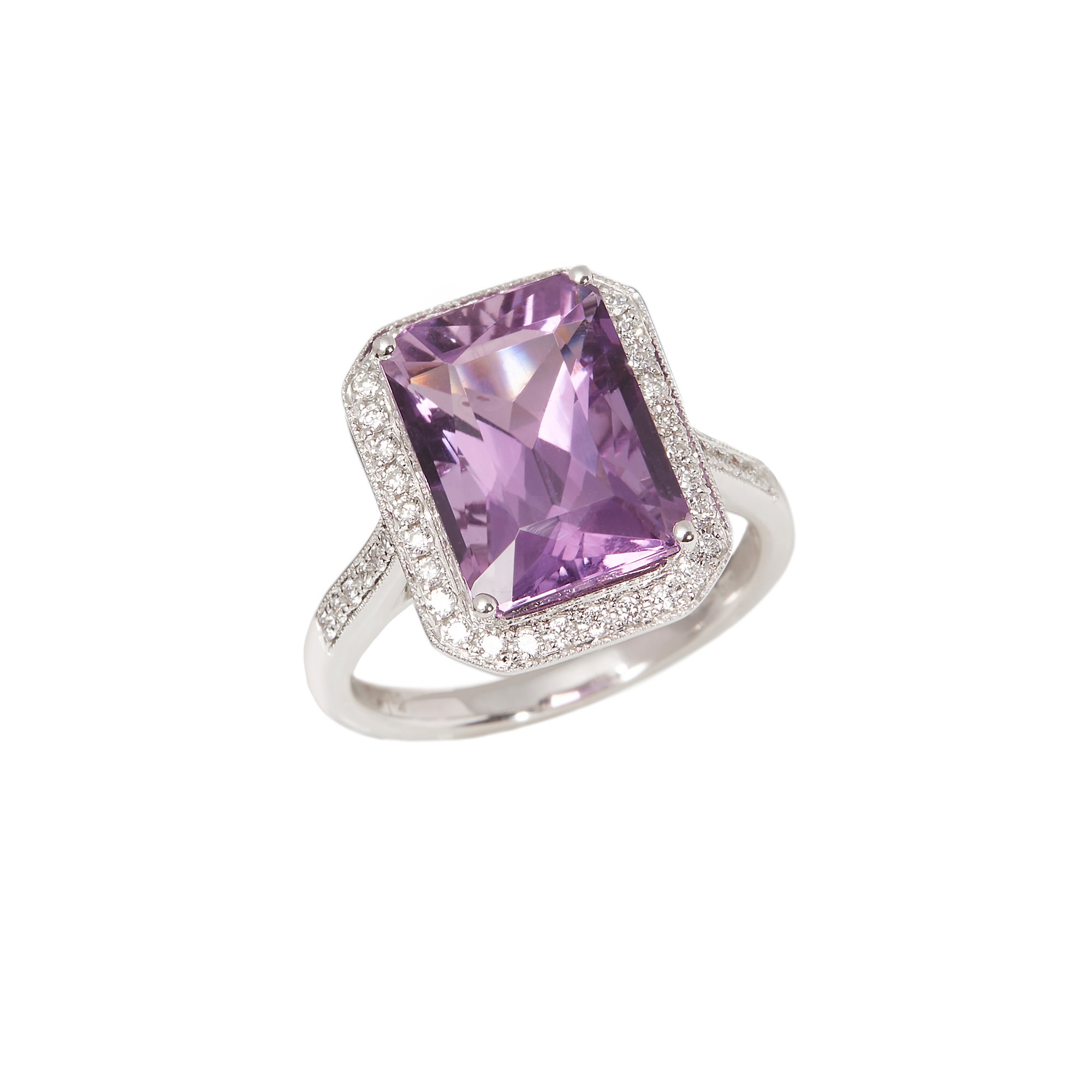 David Jerome Certified 6.32ct Amethyst and Diamond 18ct Gold Ring