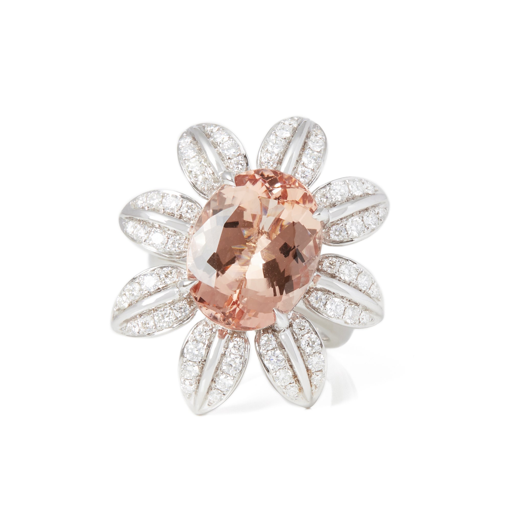 David Jerome Certified 8.86ct Oval Cut Morganite and Diamond 18ct Gold Ring