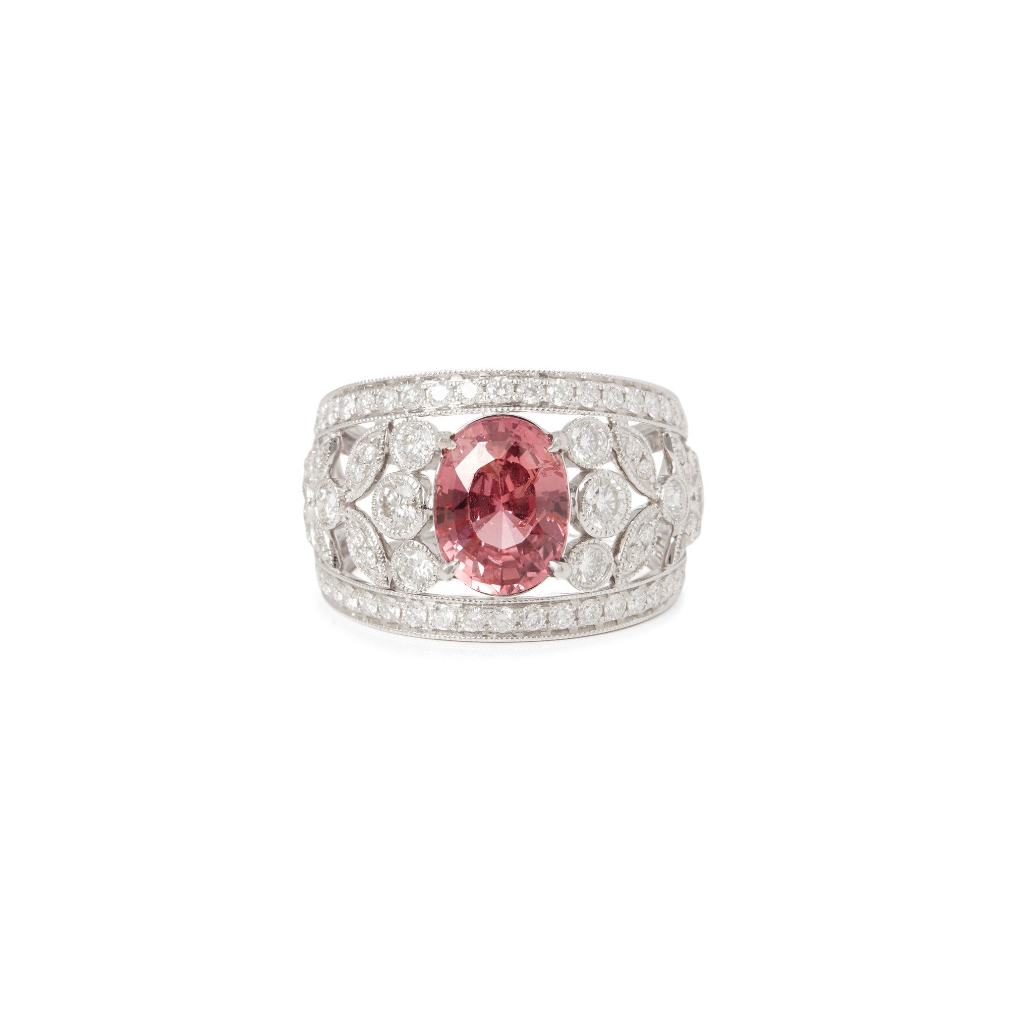 David Jerome Certified 3.19ct Unheated Padparadscha Sapphire and Diamond 18ct Gold Ring